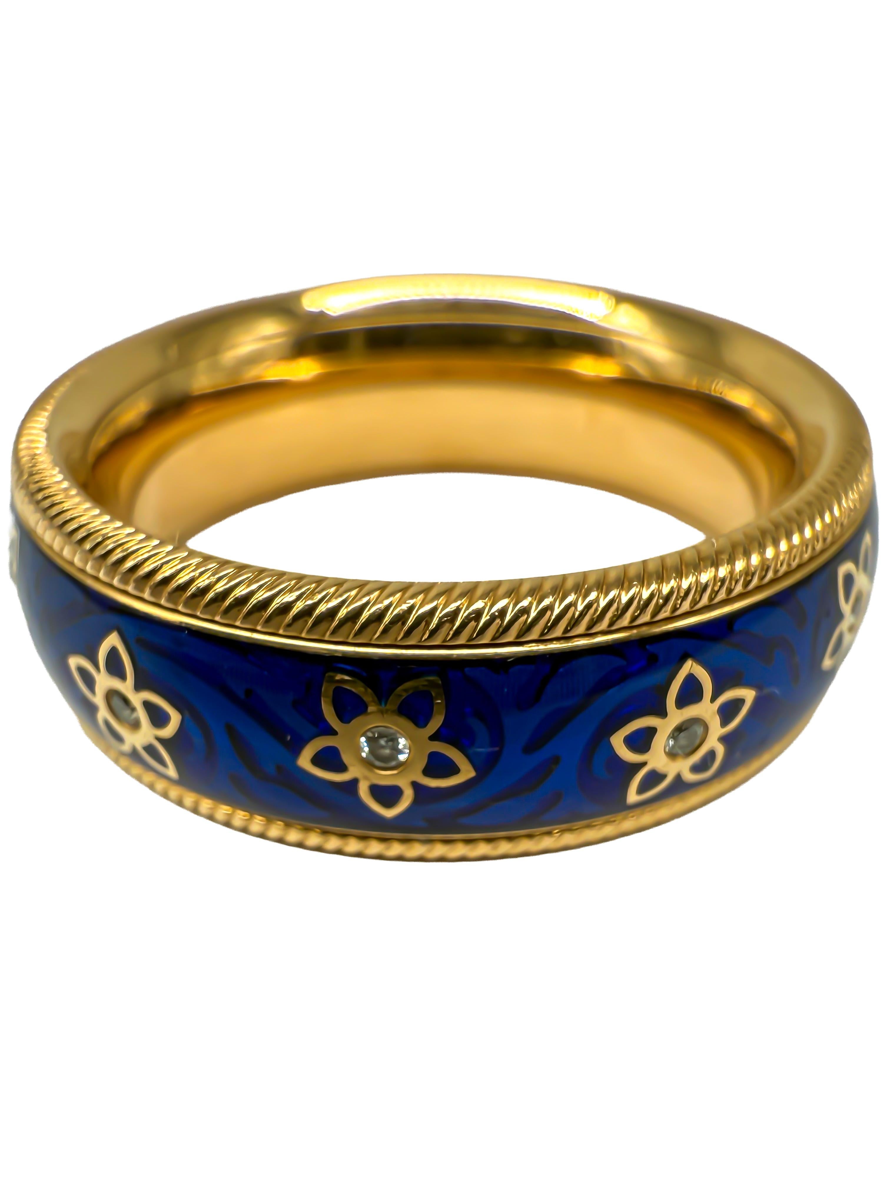Anillo Wellendorff de oro amarillo de 18 quilates con diamantes y esmalte en frío en venta 2