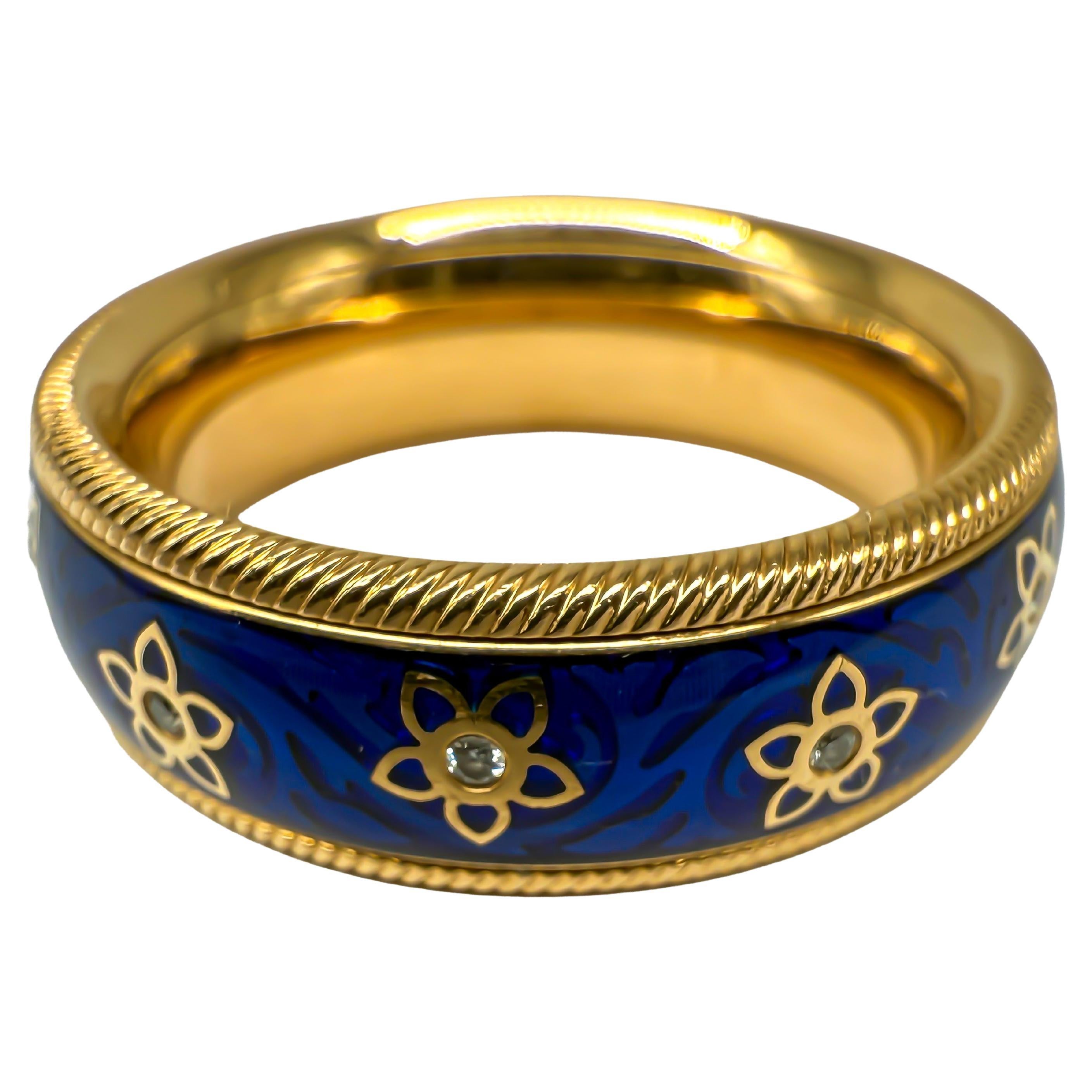 Bague Wellendorff en or jaune 18 carats avec diamants et émail à froid