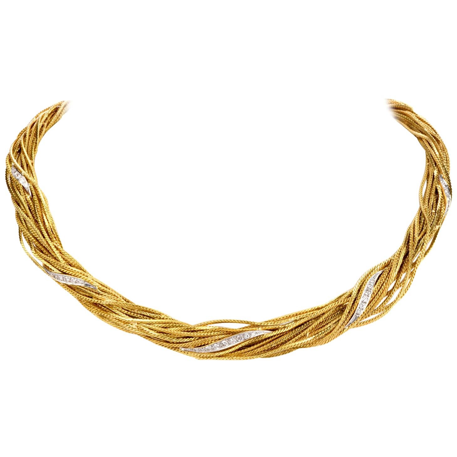 Wellendorff Vintage Diamond 18 Karat Multi Strand Gold Chocker Necklace