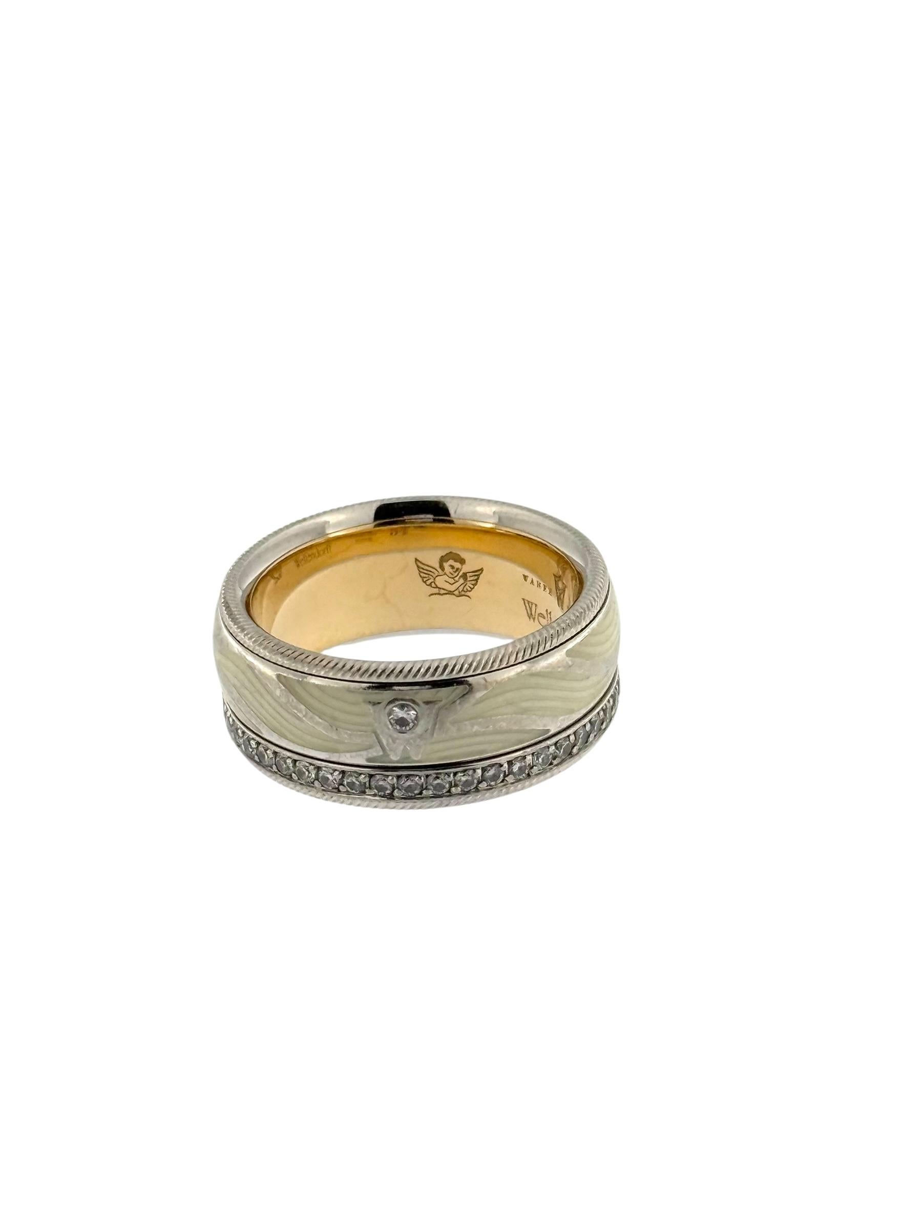 Wellendorff White and Rose Gold Kinetic Band Ring Enamel and Diamonds For Sale 4