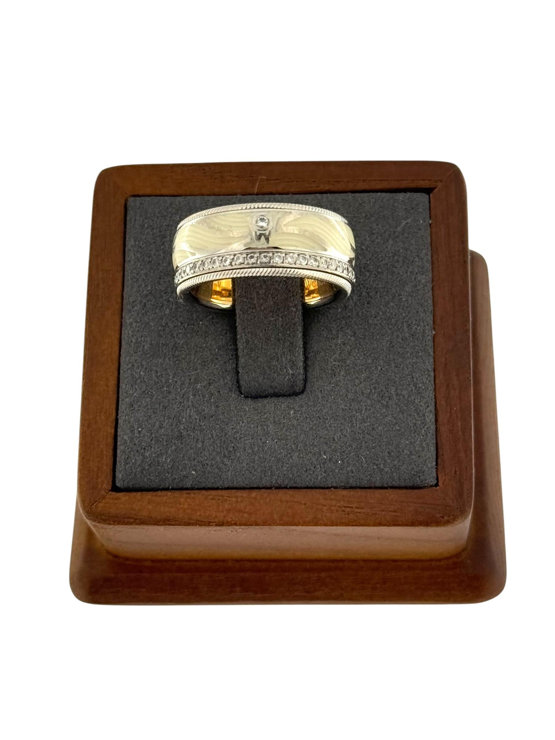 Wellendorff White and Rose Gold Kinetic Band Ring Enamel and Diamonds For Sale 6
