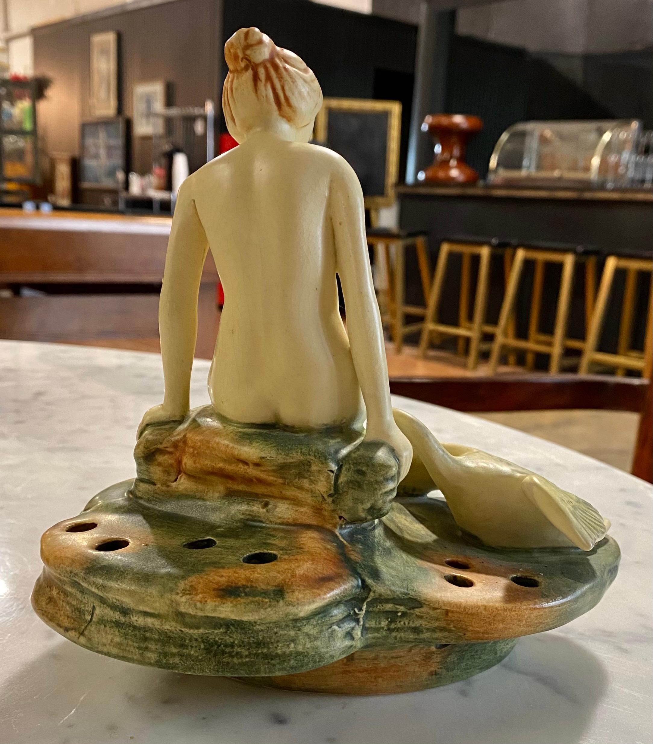 Early 20th Century Weller Art Pottery Muskota Nude Woman w/Goose Flower Frog