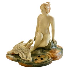 Vintage Weller Art Pottery Muskota Nude Woman w/Goose Flower Frog