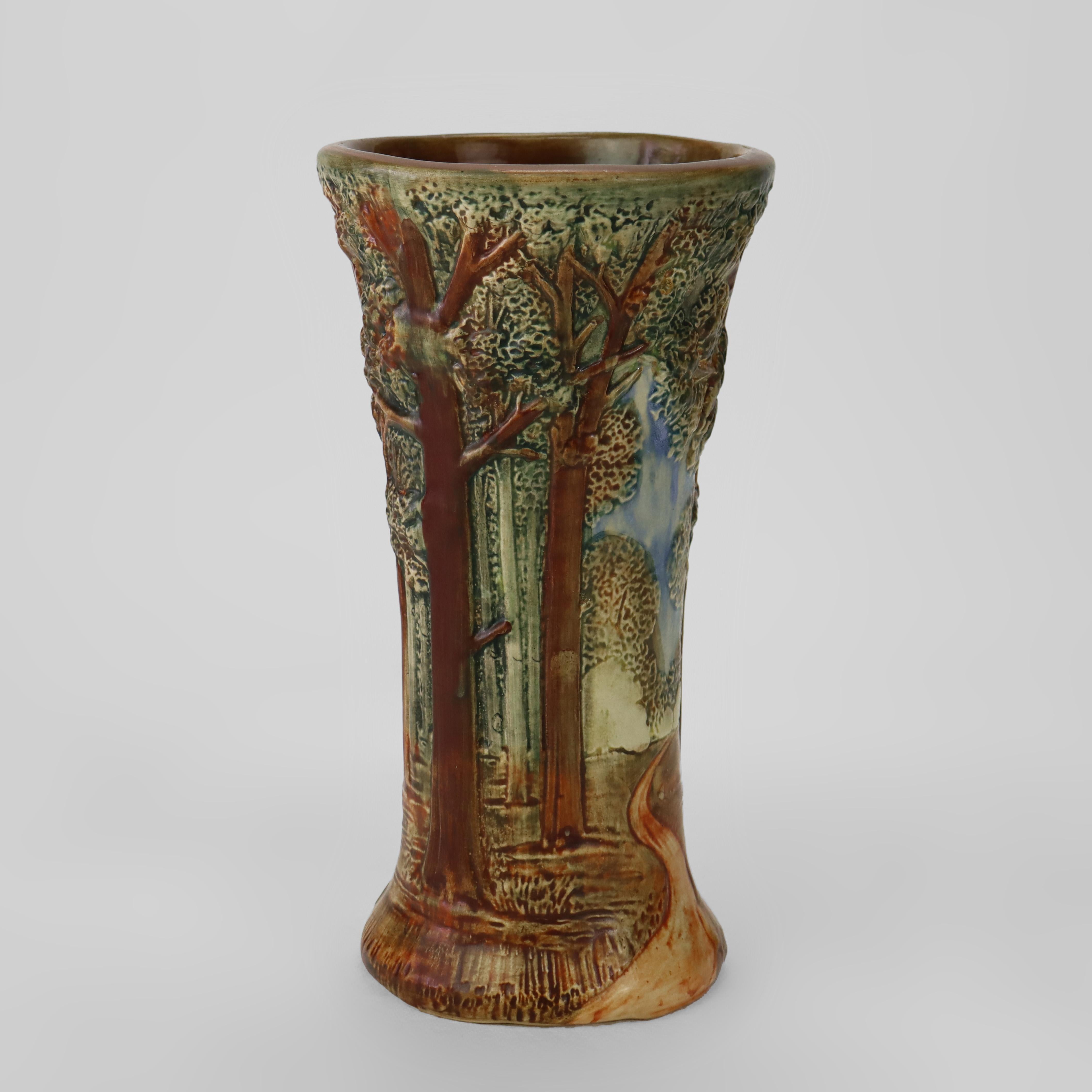 Weller Arts & Crafts Forest Pattern Vase Signed C1920 In Good Condition In Big Flats, NY