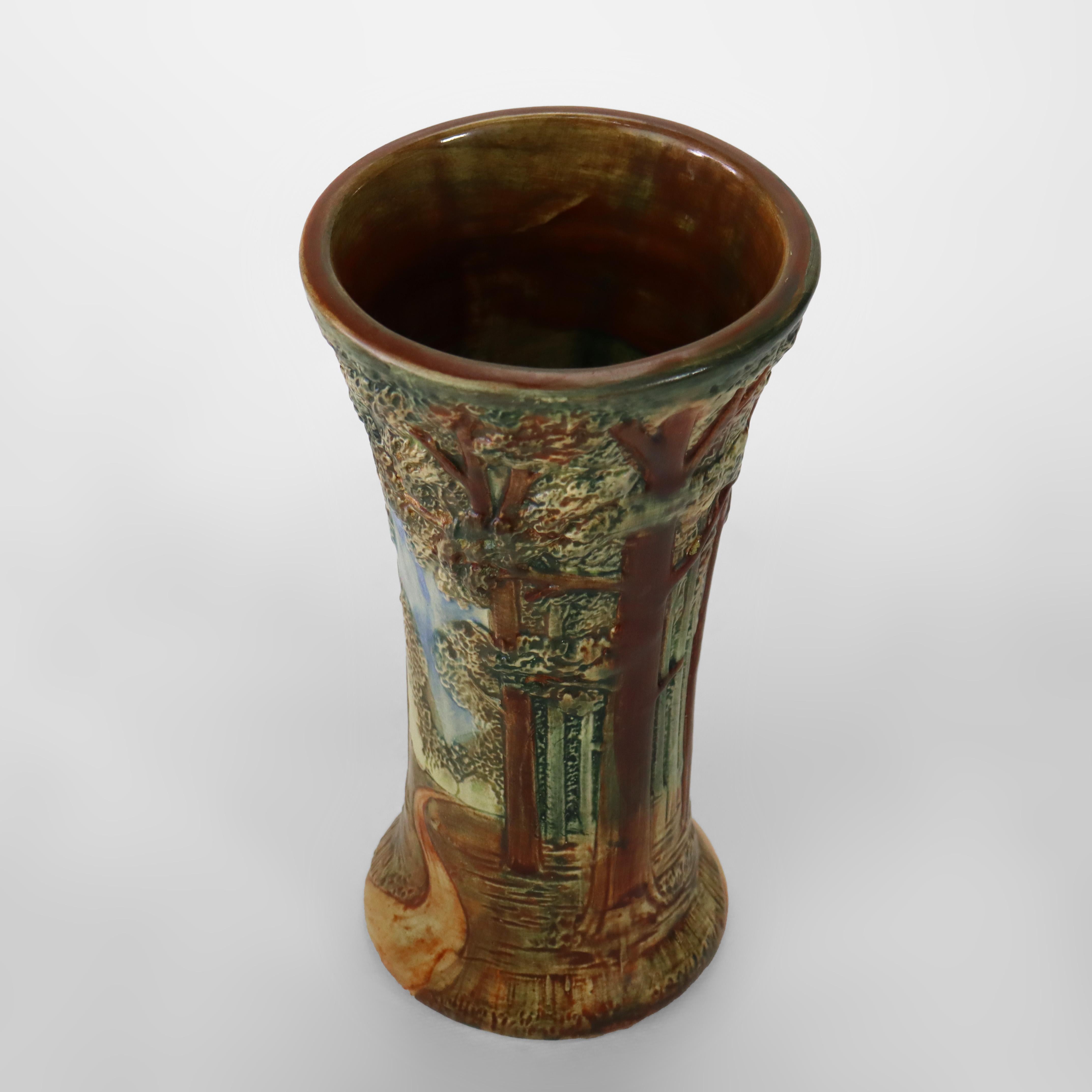 Pottery Weller Arts & Crafts Forest Pattern Vase Signed C1920