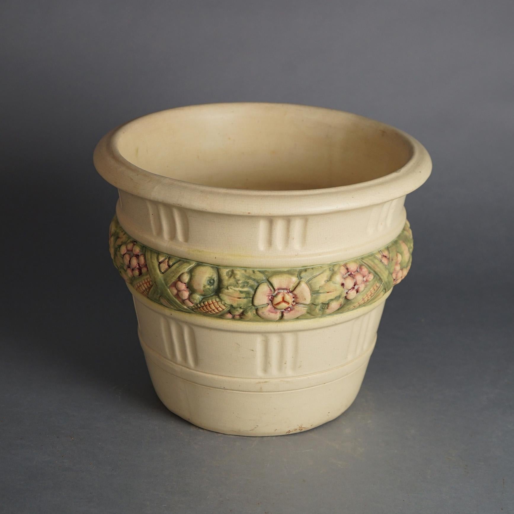 Arts and Crafts Weller (attr) Art Pottery Jardiniere with Floral Band 20thC