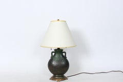 Weller Ceramics "Coppertone Series" Green & Black Pottery Table Lamp, Circa 1920