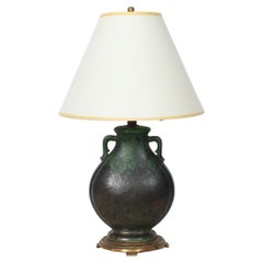 Retro Weller Ceramics "Coppertone Series" Green & Black Pottery Table Lamp, Circa 1920