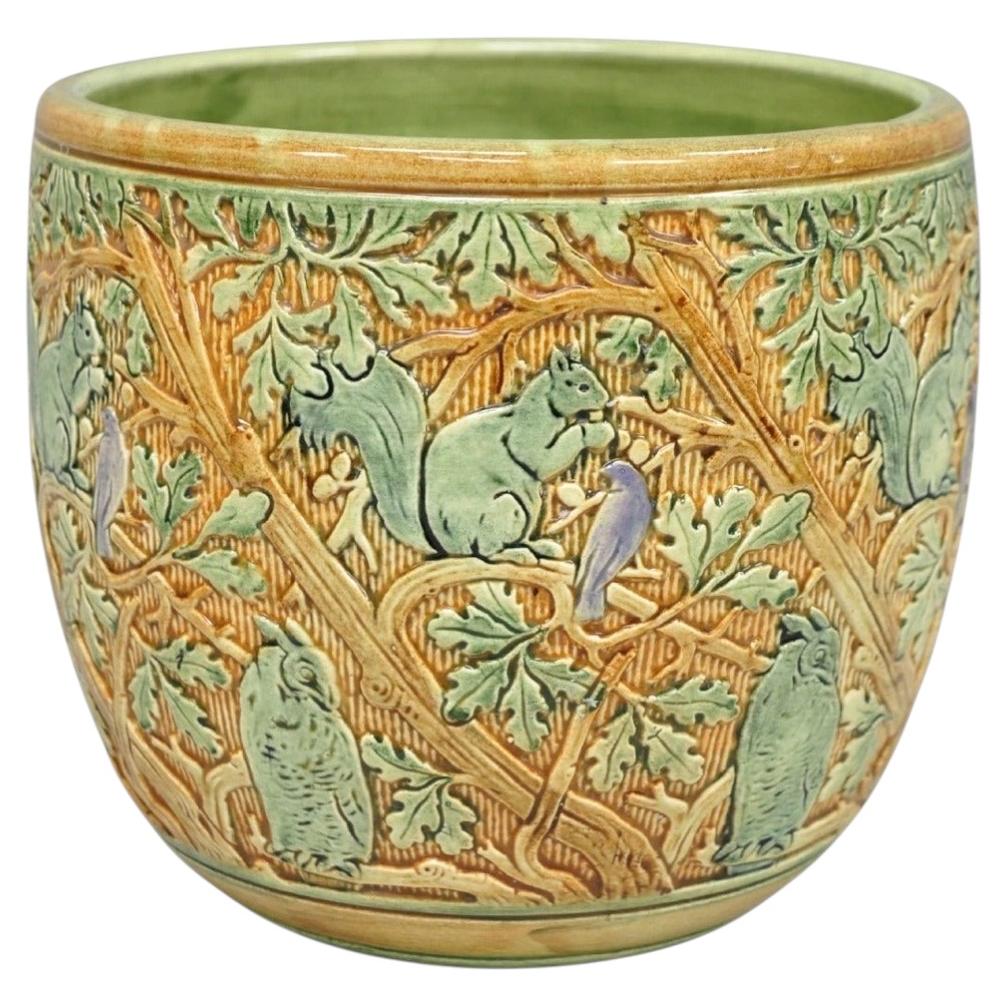 Weller Clinton Art Pottery Green Glazed Squirrel & Acorn Planter Jardinière