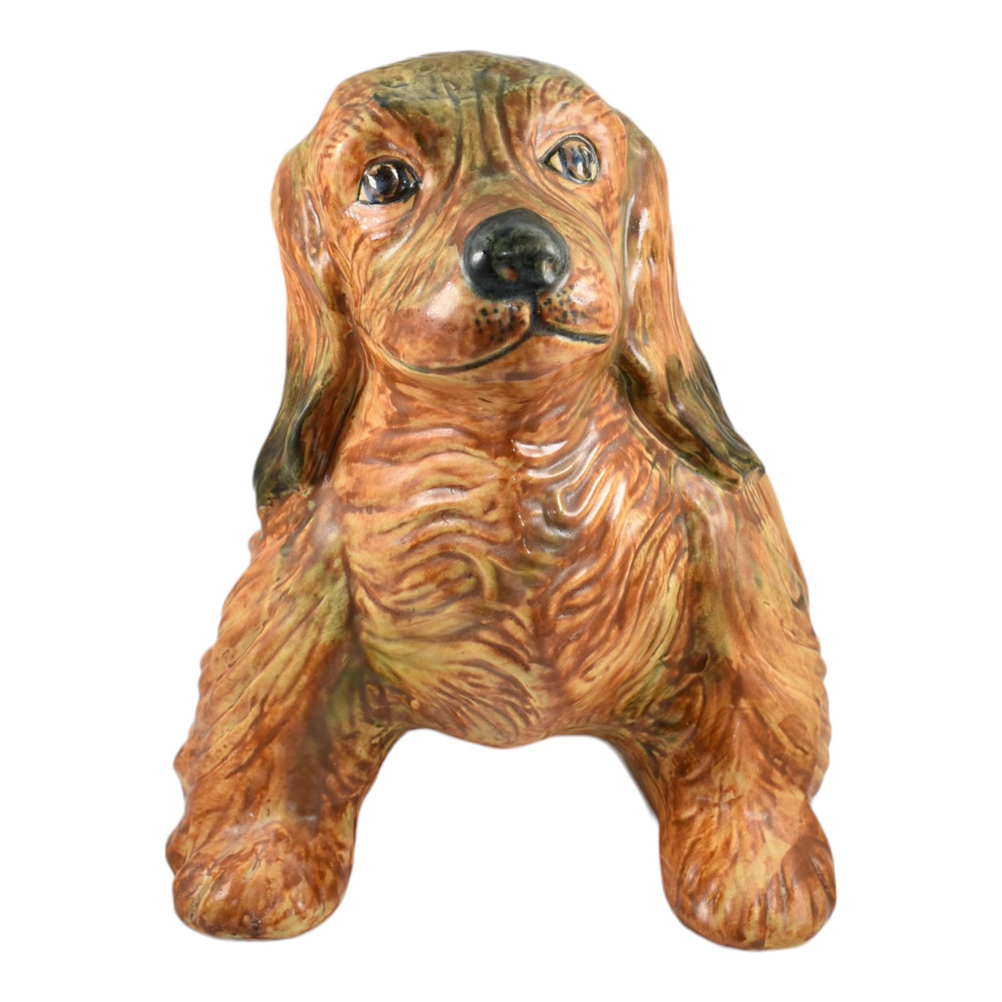 Arts and Crafts Weller Garden Ware Vintage 1920s Art Pottery Brown Ceramic Spaniel Dog Statue For Sale