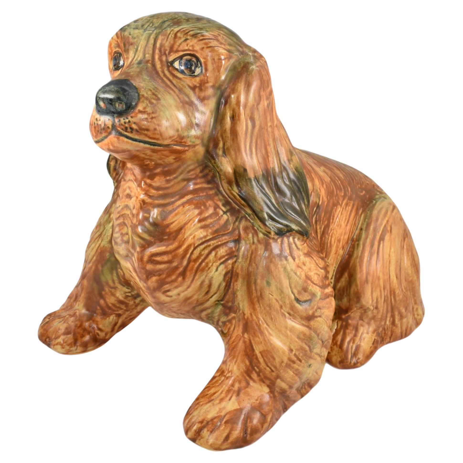 Weller Garden Ware Vintage 1920s Art Pottery Brown Ceramic Spaniel Dog Statue For Sale