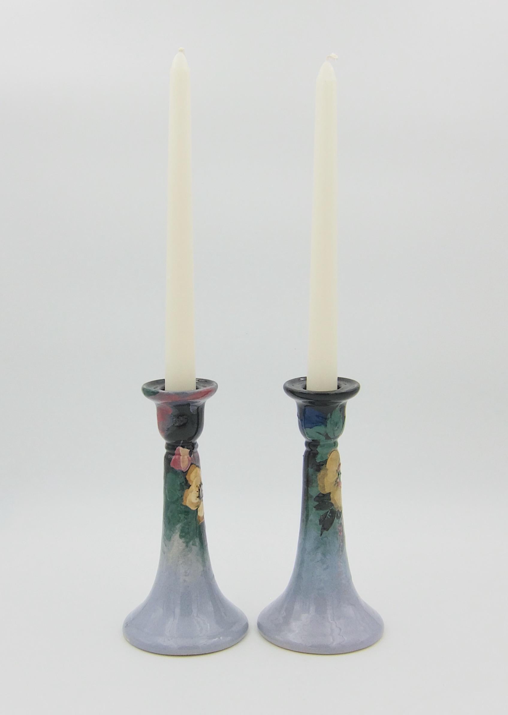 Weller Pottery Arts & Crafts Candle Holders In Good Condition In Los Angeles, CA