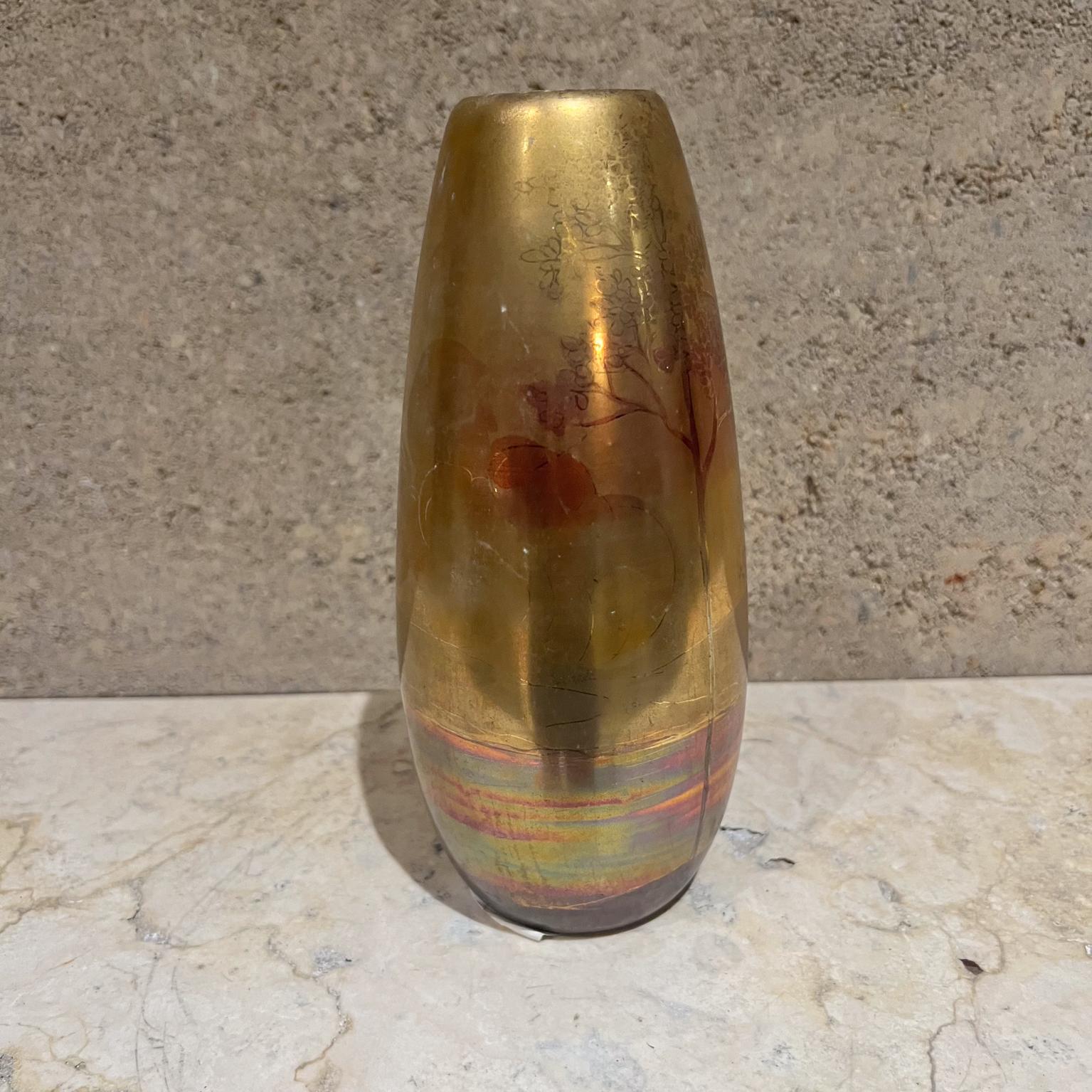 XX secolo Weller Pottery Lasa Vaso d'oro smaltato Paesaggio artistico in vendita