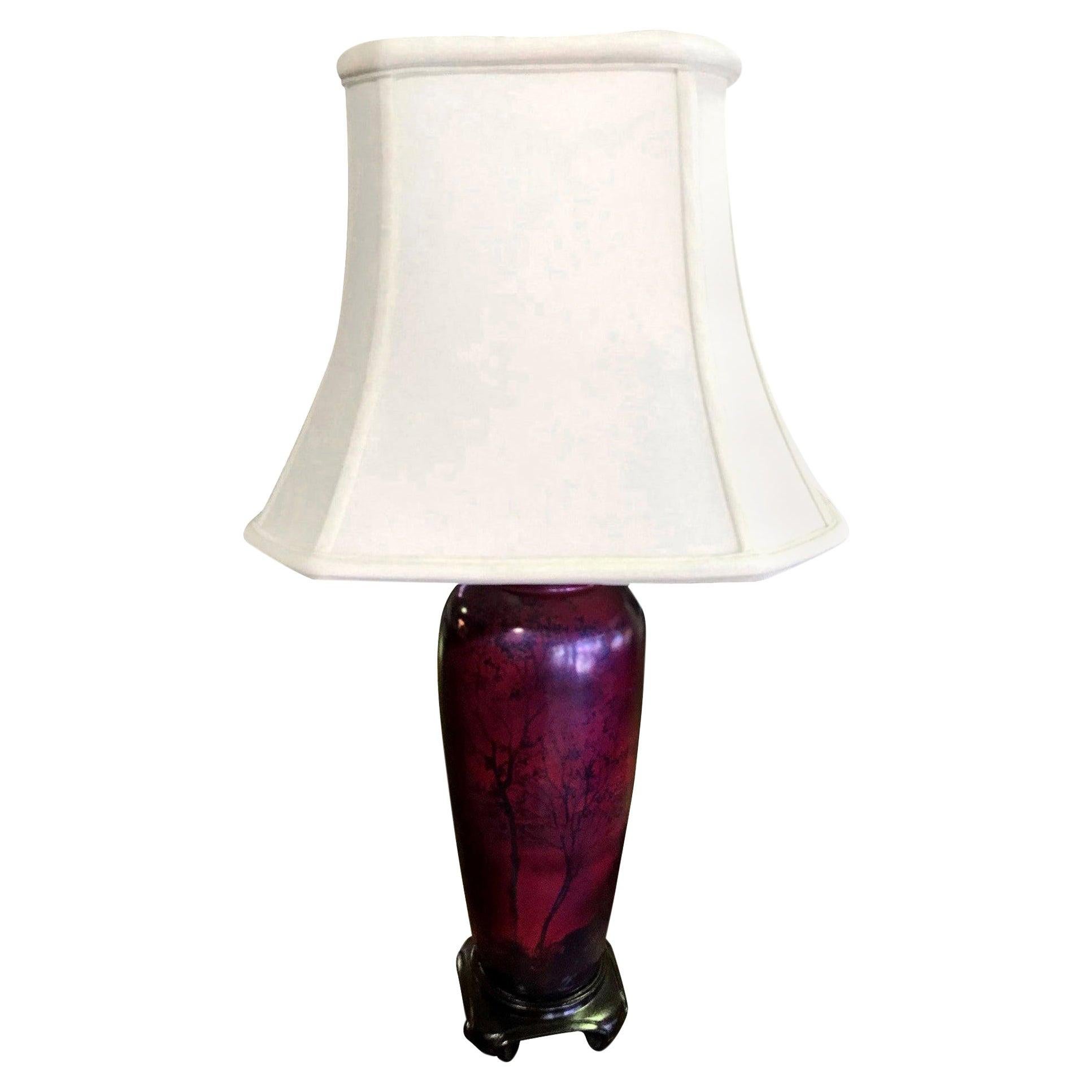 Weller Pottery Lasa or Lamar Scenic Tree Vase Ceramic Lamp with Shade