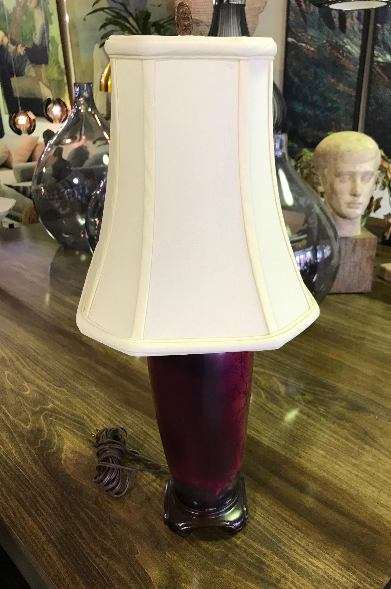 Weller Pottery Lasa or Lamar Scenic Tree Vase Ceramic Lamp with Shade In Good Condition In Studio City, CA