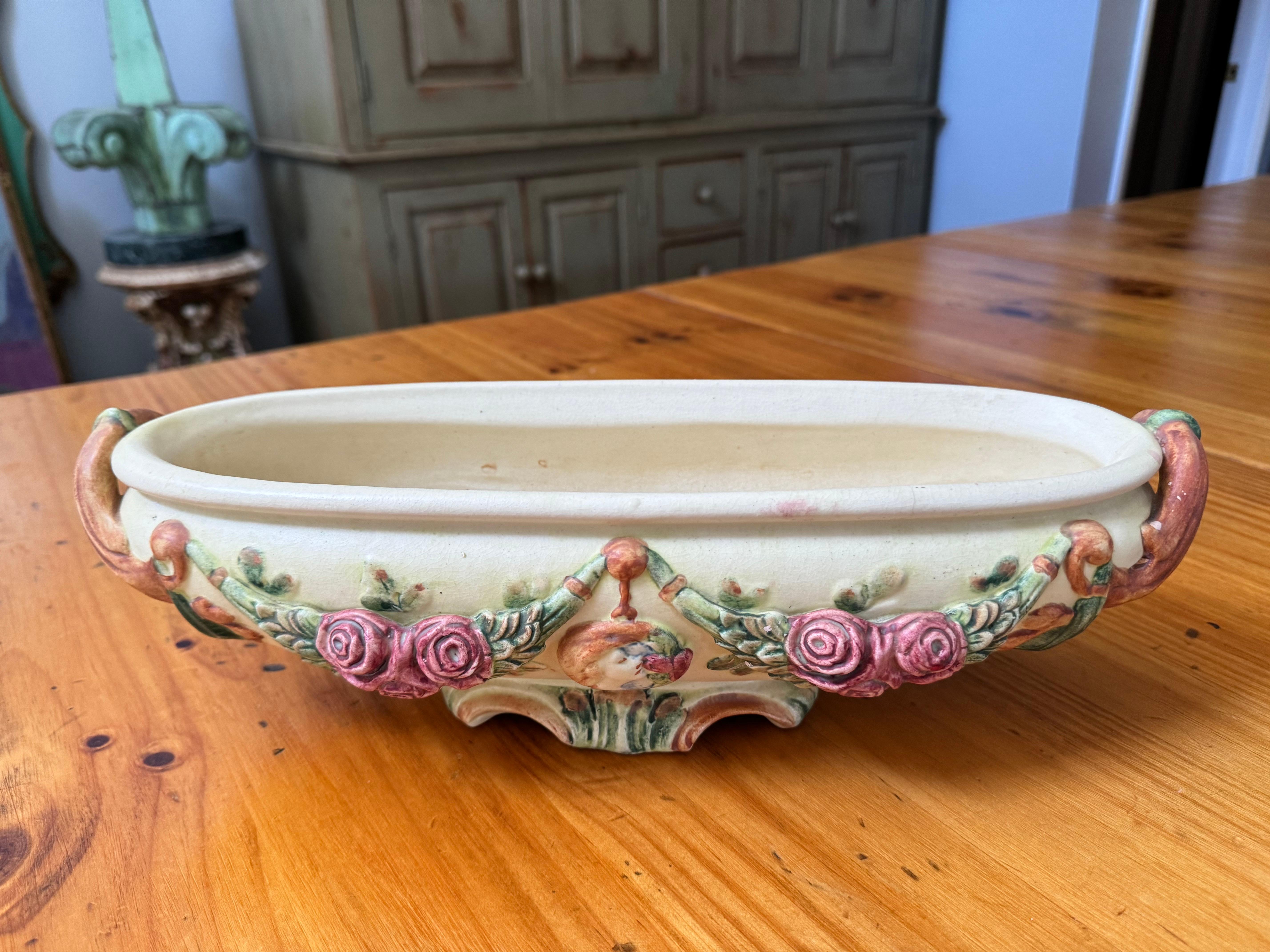 Vernissé Jardinière ou compote Roma de Weller Pottery en vente
