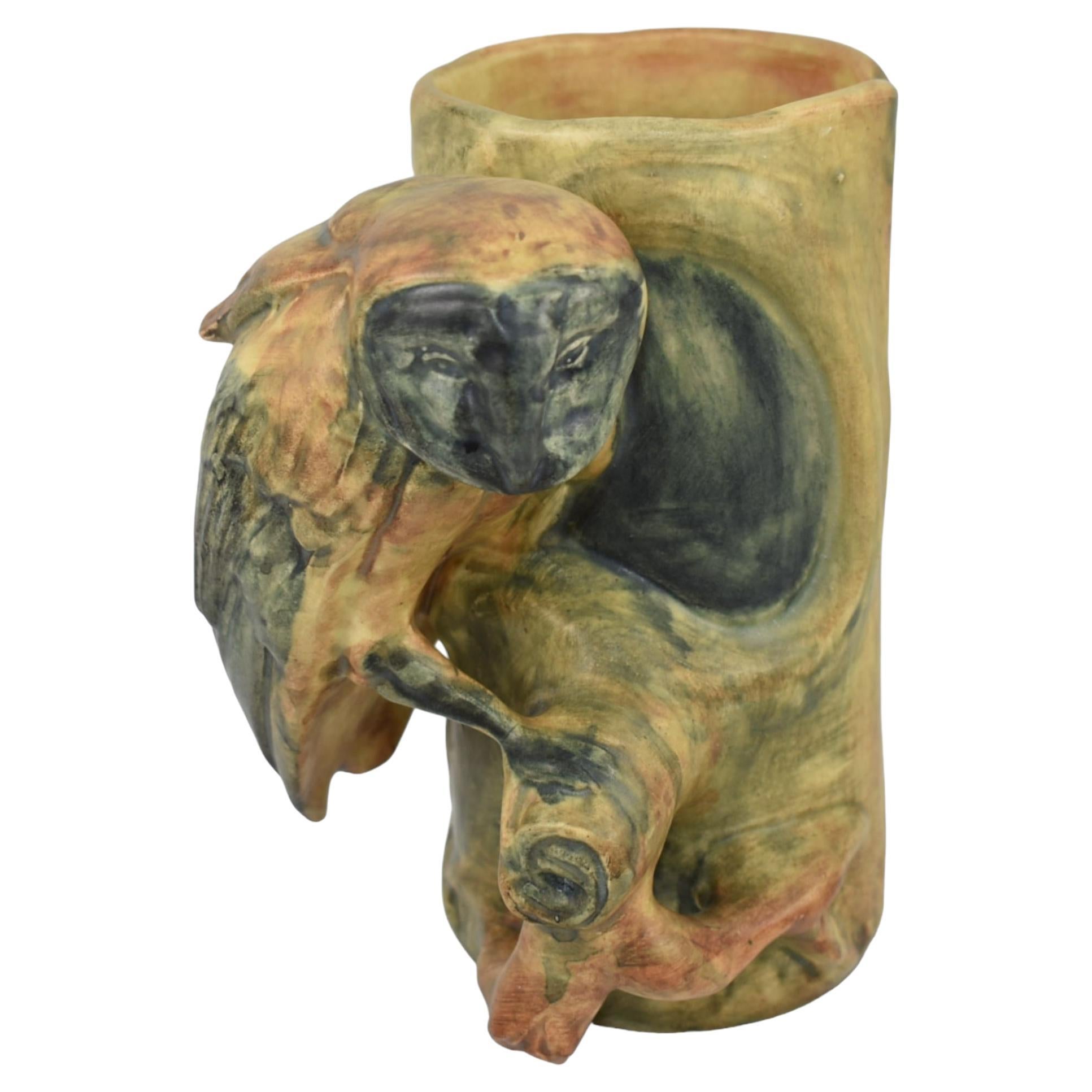 Vintage Weller Woodcraft Art Pottery Wall Pocket with Squirrel circa