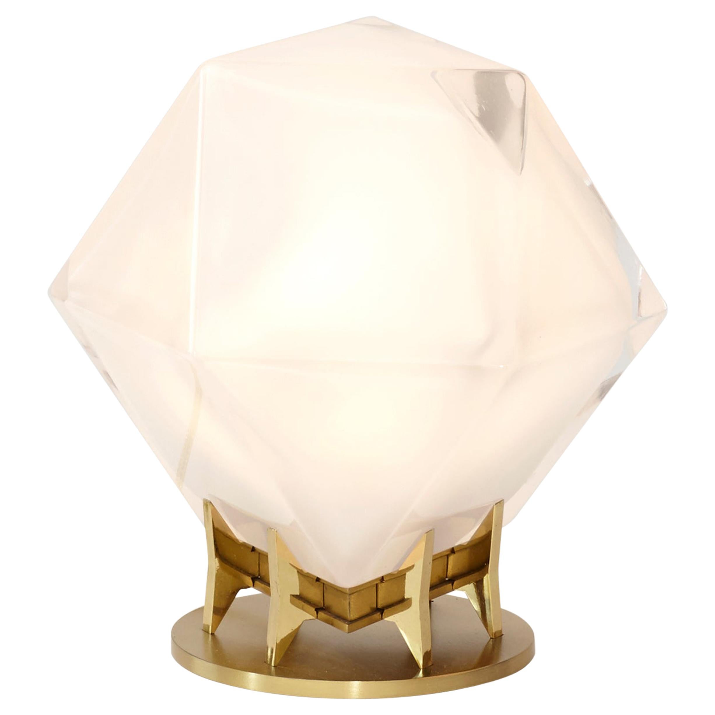 Gold (Satin Brass) Welles Double Blown Glass Desk Lamp in Alabester White Glass by Gabriel Scott