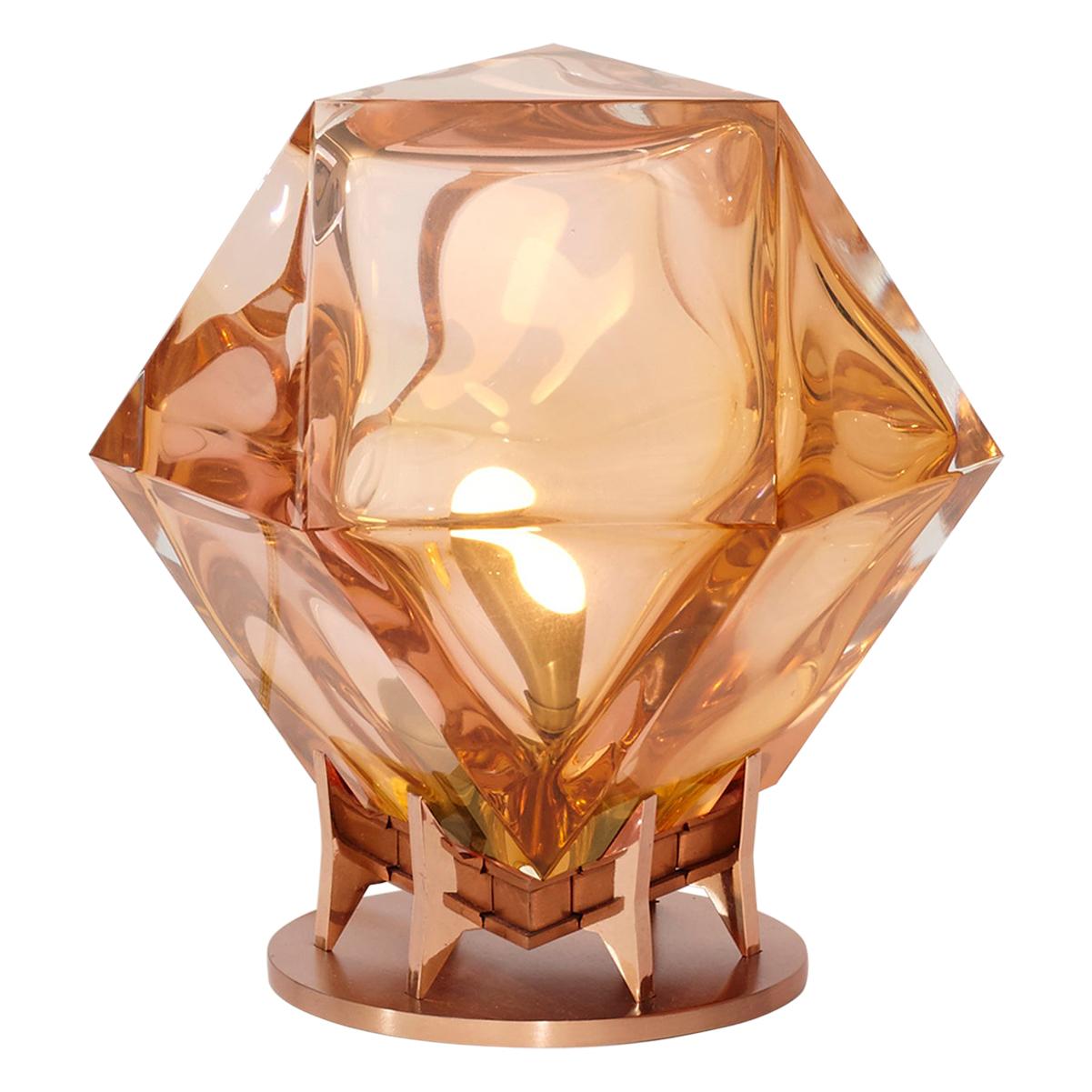 Brown (Satin Copper) Welles Double Blown Glass Desk Lamp in California Pink Glass by Gabriel Scott