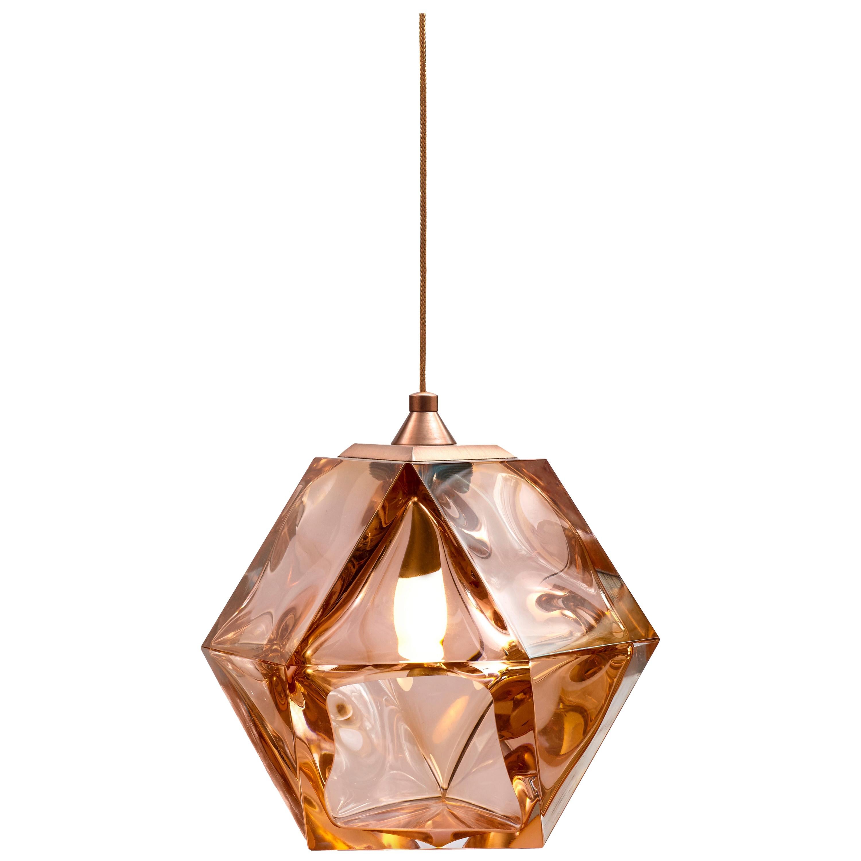 Brown (Satin Copper) Welles Double Blown Glass Hanging Sconce in California Pink by Gabriel Scott
