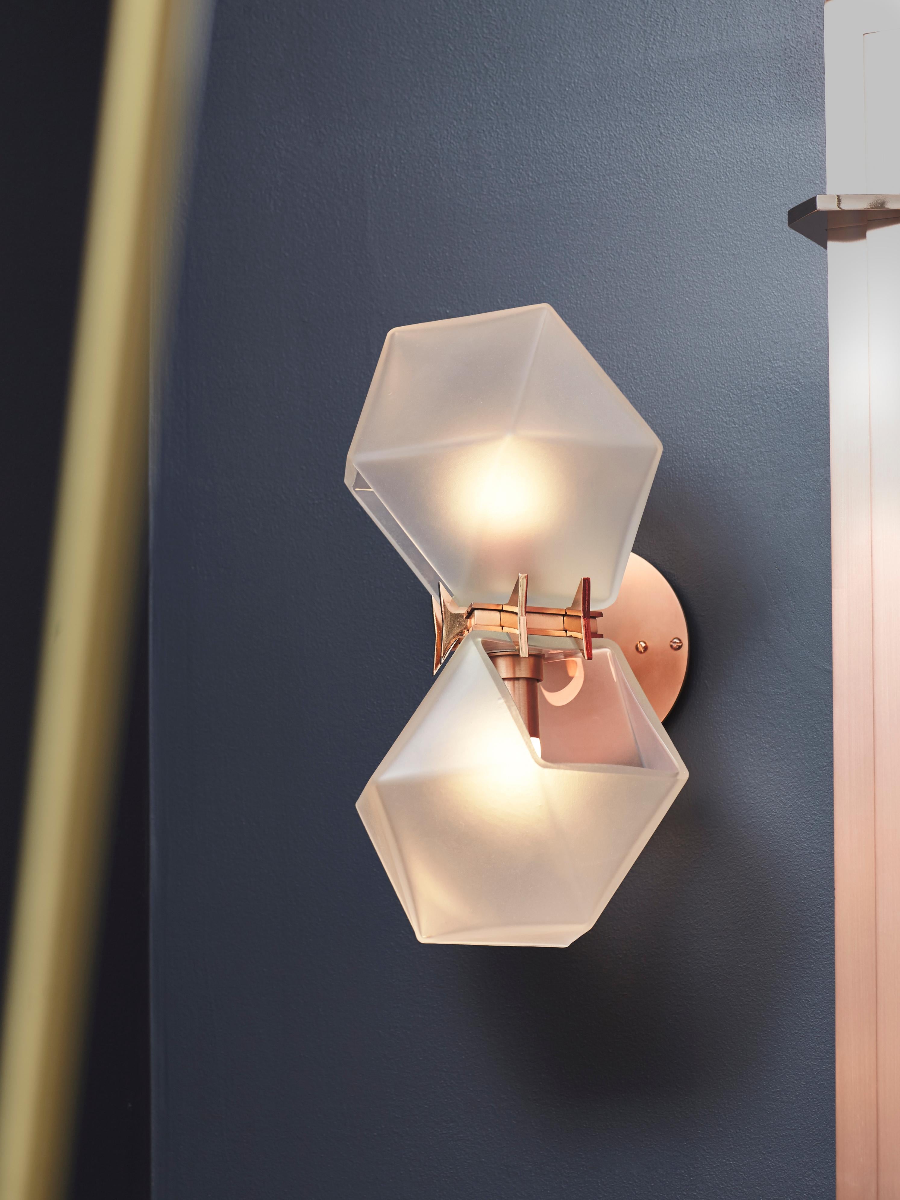 Welles Glass Double Wall Sconce in Copper & Alabaster by Gabriel Scott (Moderne)