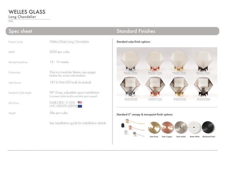 Welles Glass Long Chandelier in Alabaster White Glass by Gabriel Scott For Sale 3