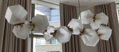 Welles Long Modular Chandelier in Custom Finishes, White and Satin Brass