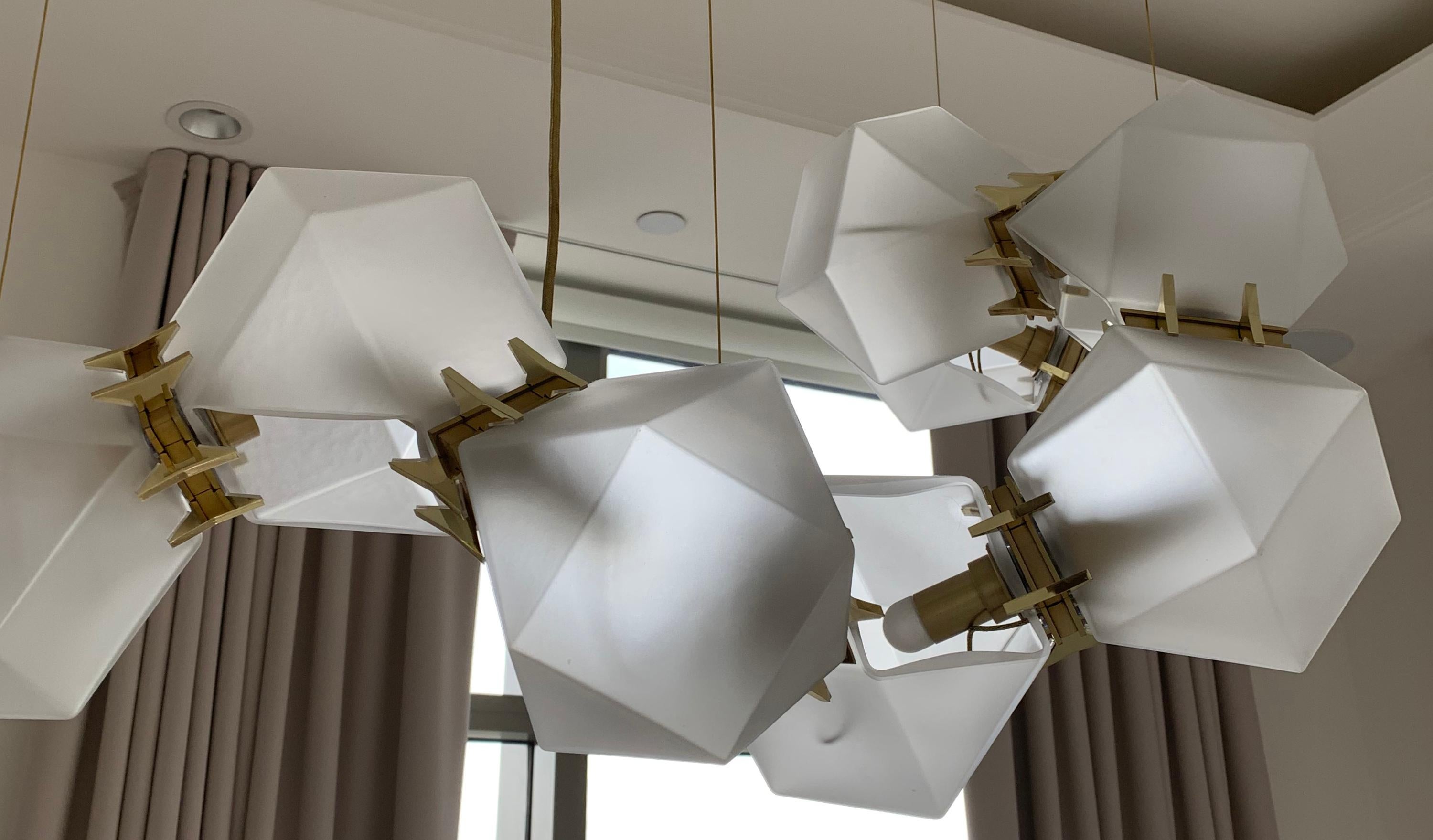 Canadian Welles Long Modular Chandelier in Custom Finishes, White and Satin Brass