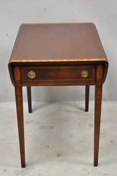Wellington Hall Federal Mahogany Pembroke Lamp End Table Dropleaf Pinwheel Inlay