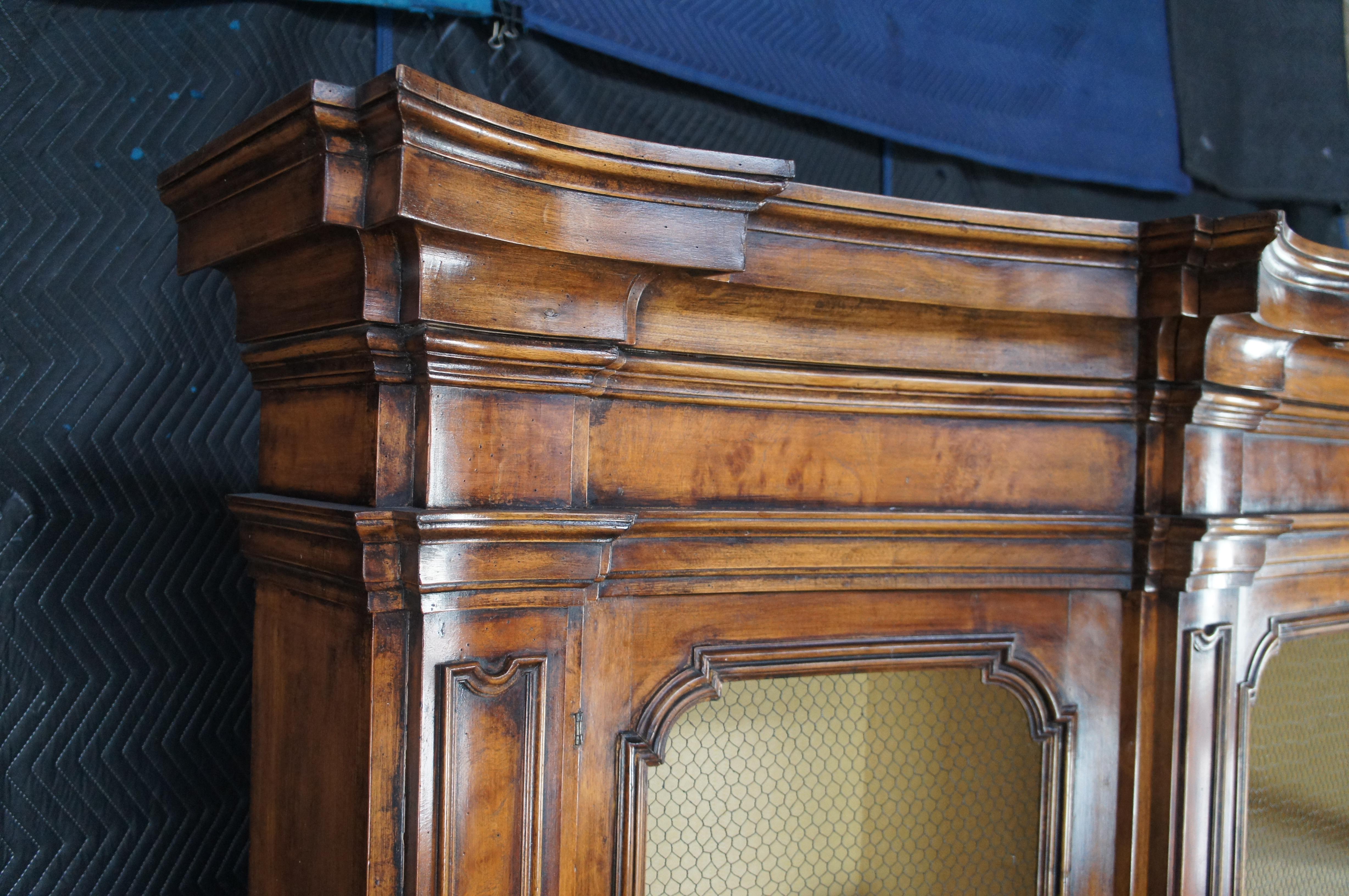 Wellington Hall Italian Walnut Library Bookcase Breakfront Display Cabinet Mesh For Sale 5