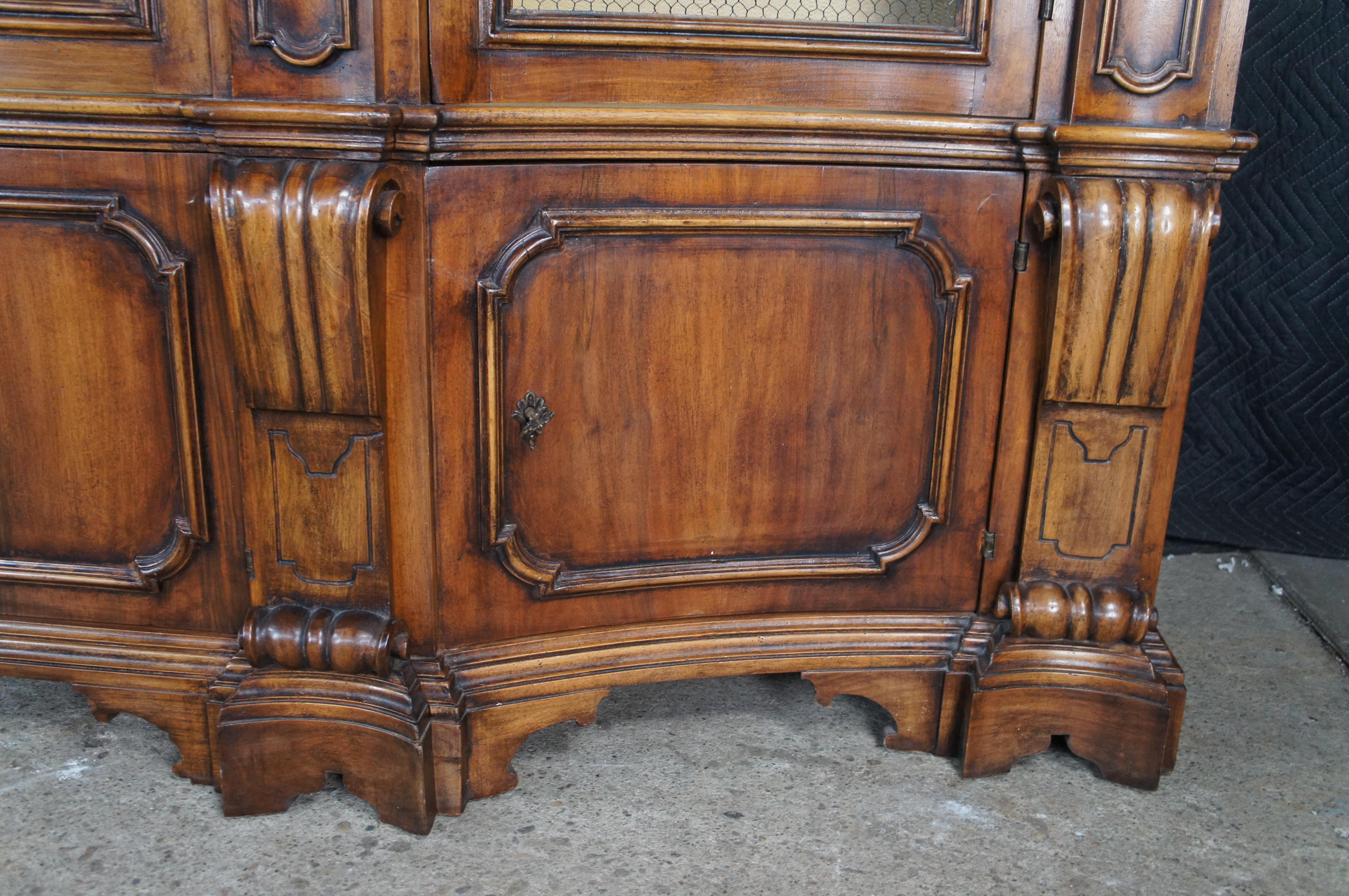 Wellington Hall Italian Walnut Library Bookcase Breakfront Display Cabinet Mesh For Sale 8