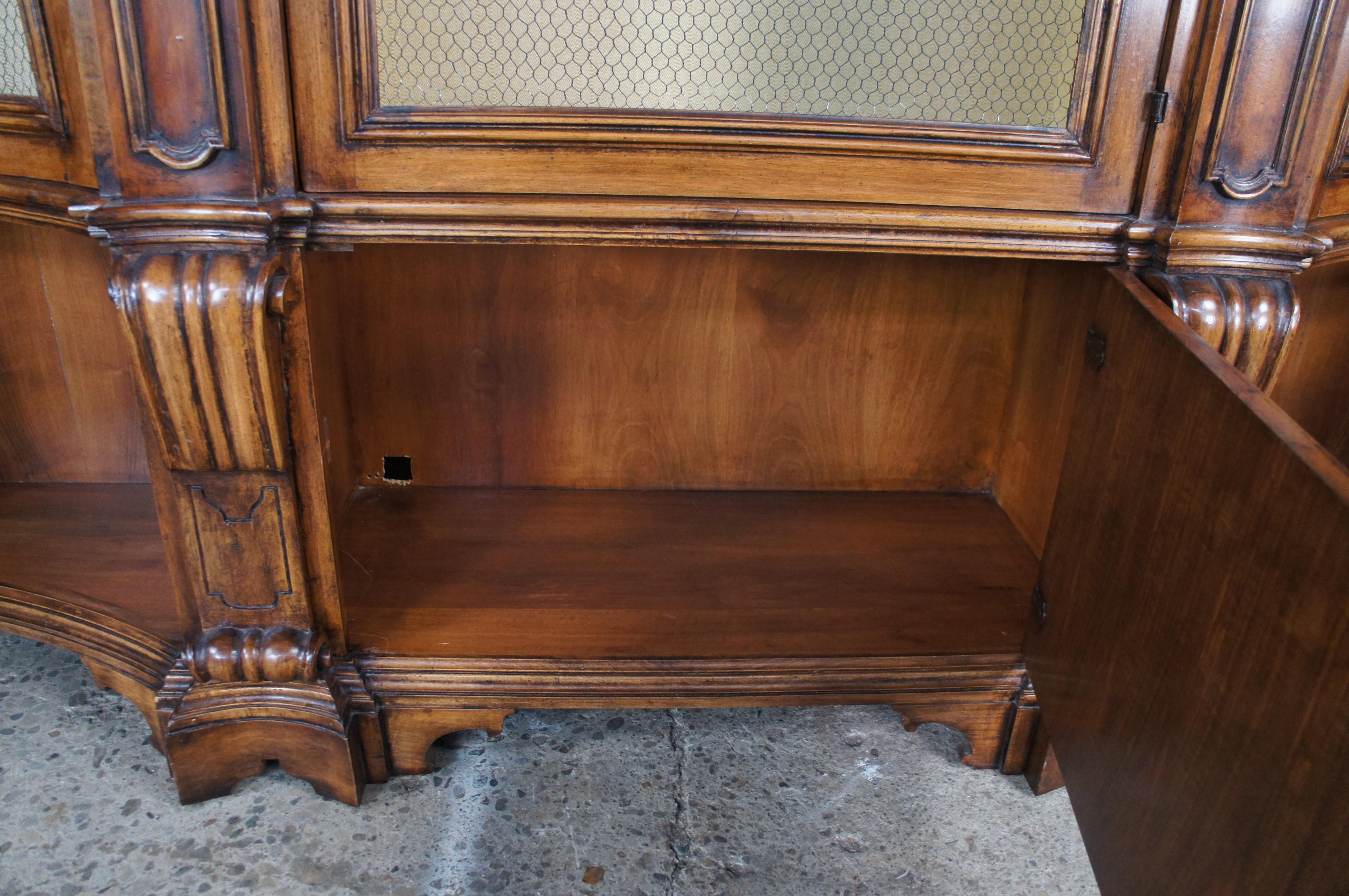 Wellington Hall Italian Walnut Library Bookcase Breakfront Display Cabinet Mesh For Sale 11