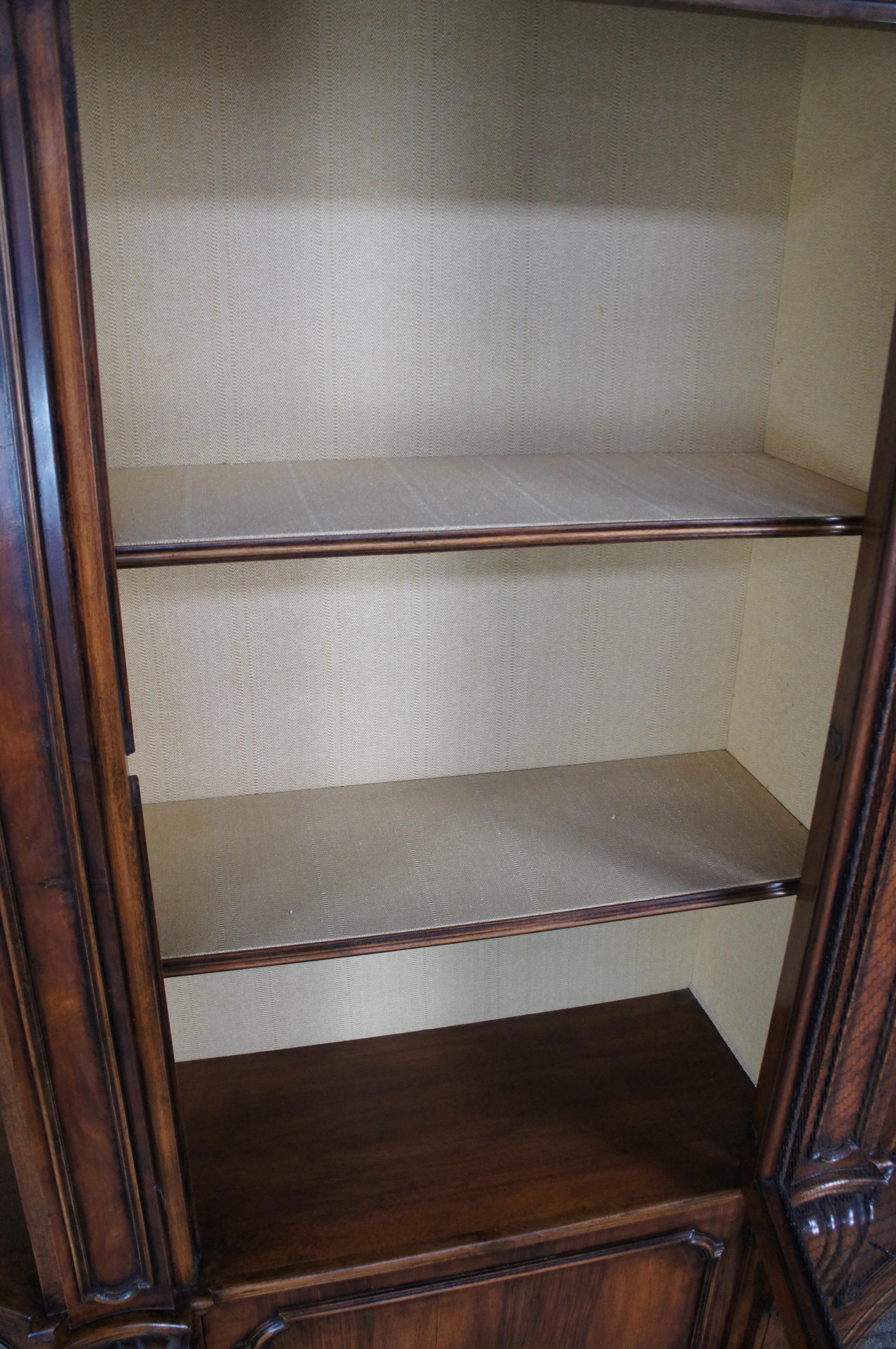 Wellington Hall Italian Walnut Library Bookcase Breakfront Display Cabinet Mesh For Sale 1
