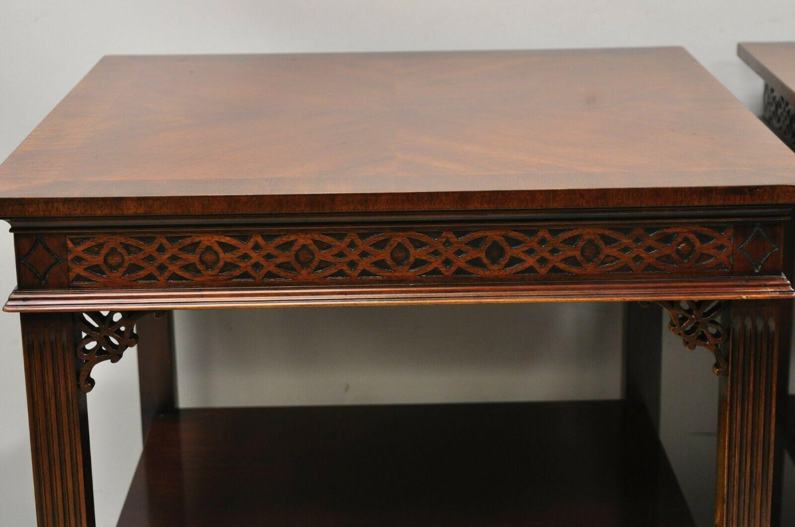 Wellington Hall Mahogany Chinese Chippendale Fretwork End Tables, a Pair 3