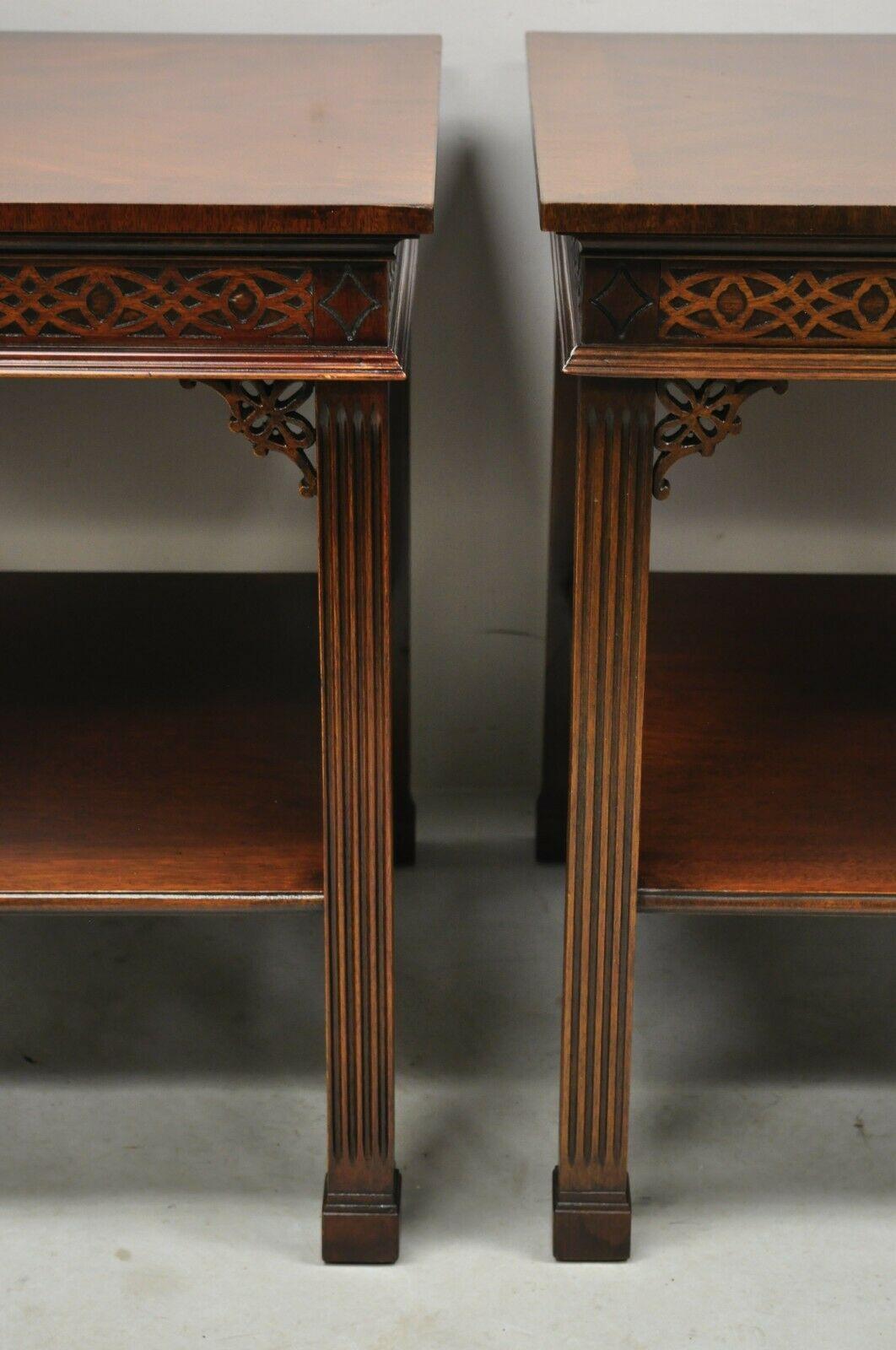 Wellington Hall Mahogany Chinese Chippendale Fretwork End Tables, a Pair 4