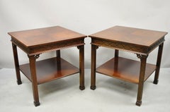 Wellington Hall Mahogany Chinese Chippendale Fretwork End Tables, a Pair