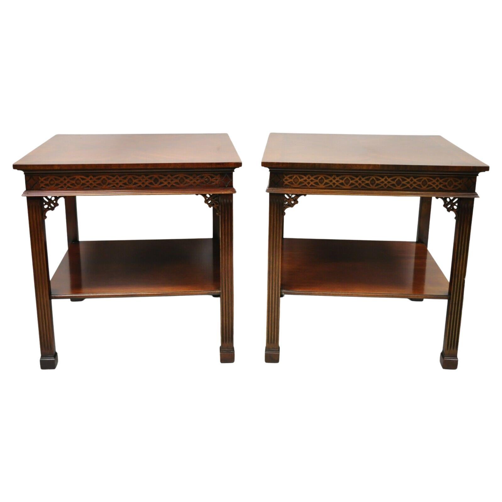 Wellington Hall Mahogany Chinese Chippendale Fretwork End Tables, a Pair