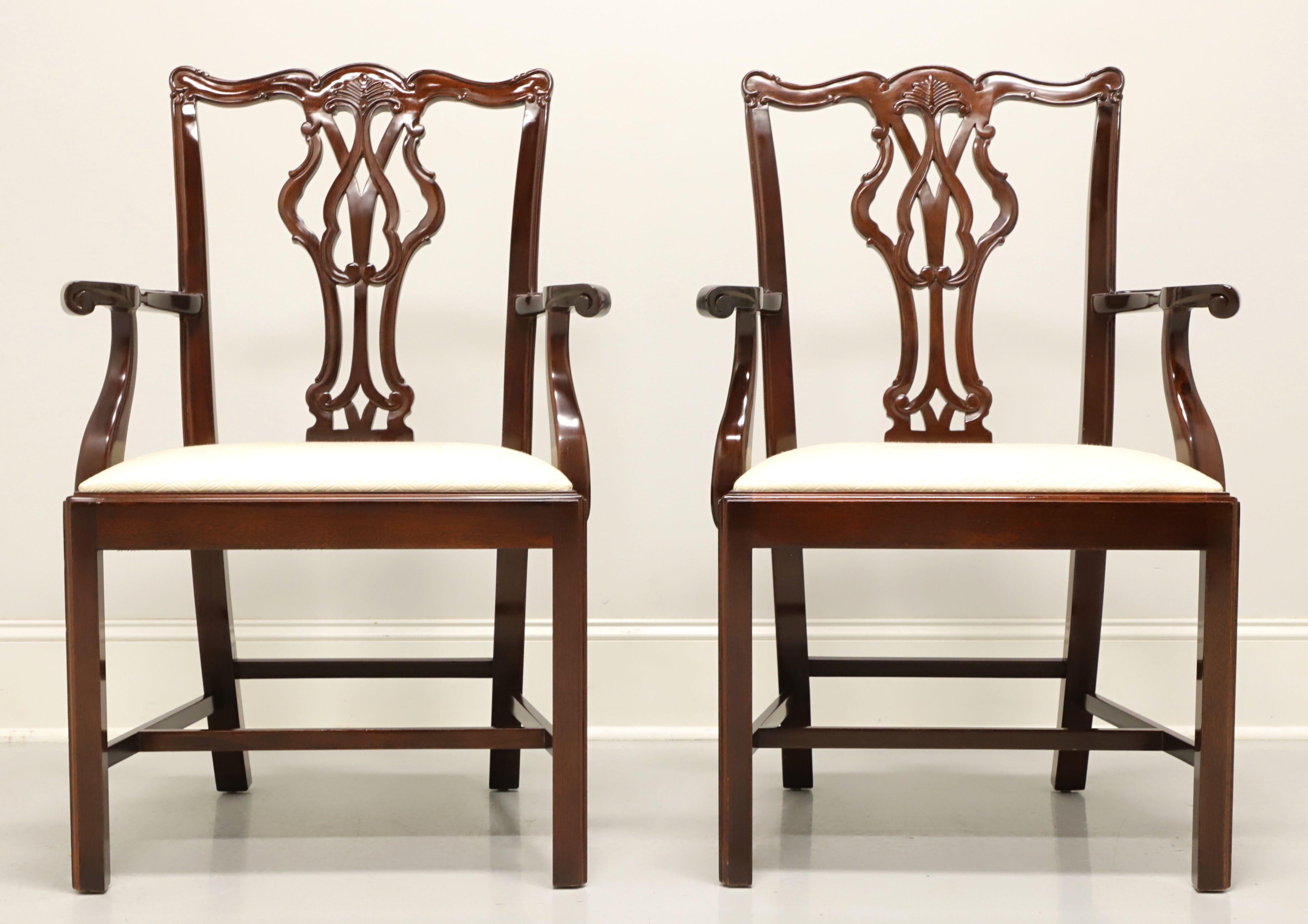 American WELLINGTON HALL Mahogany Chippendale Straight Leg Dining Armchairs - Pair A For Sale