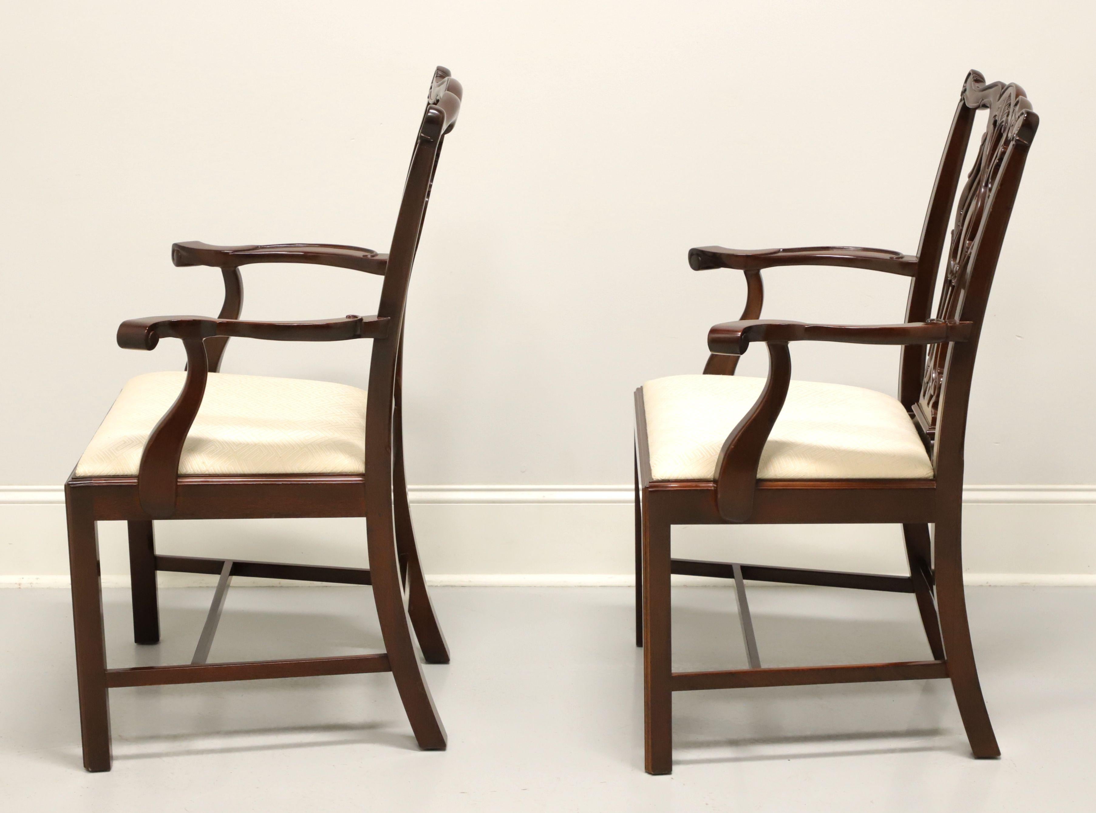 Fabric WELLINGTON HALL Mahogany Chippendale Straight Leg Dining Armchairs - Pair A For Sale