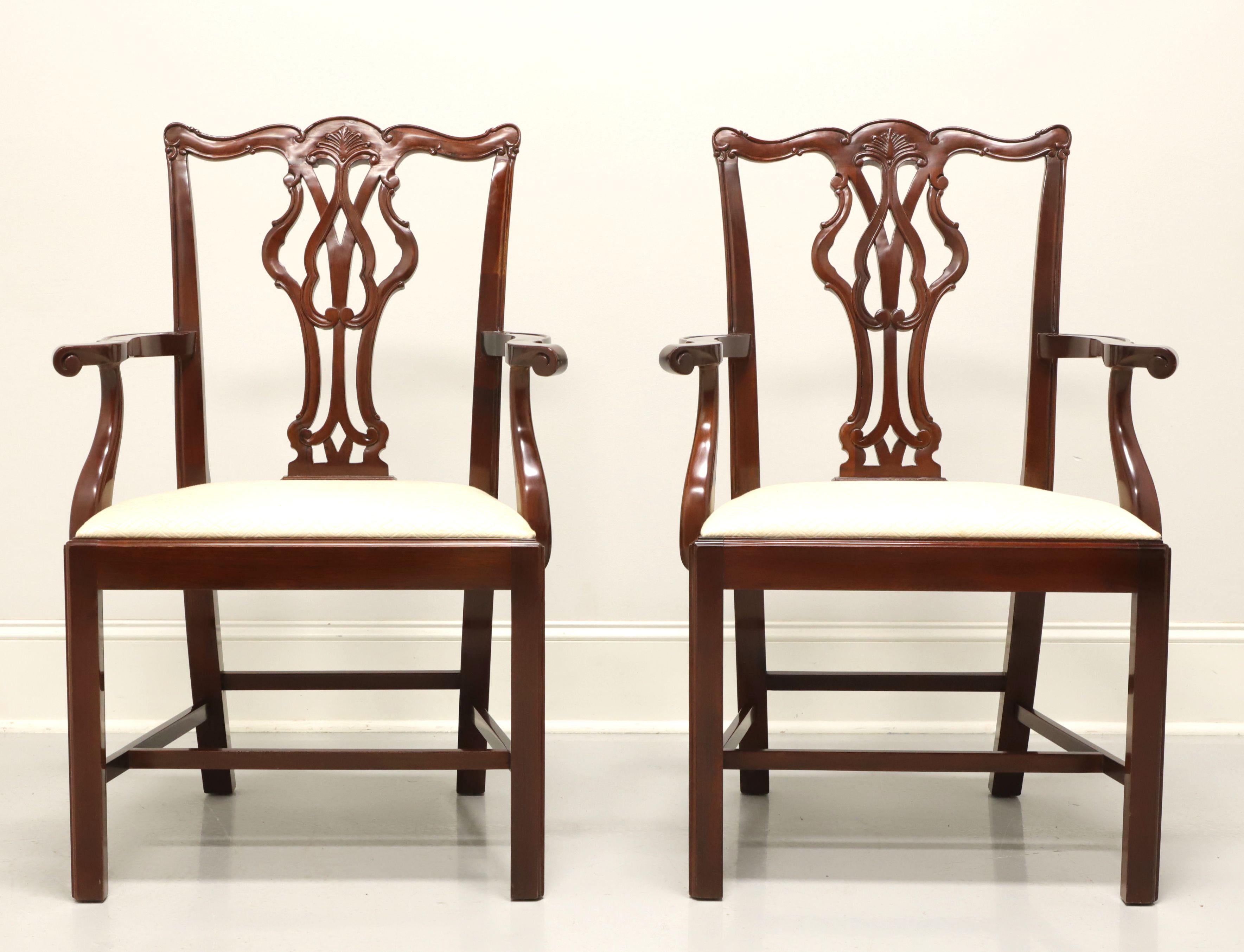 American WELLINGTON HALL Mahogany Chippendale Straight Leg Dining Armchairs - Pair B