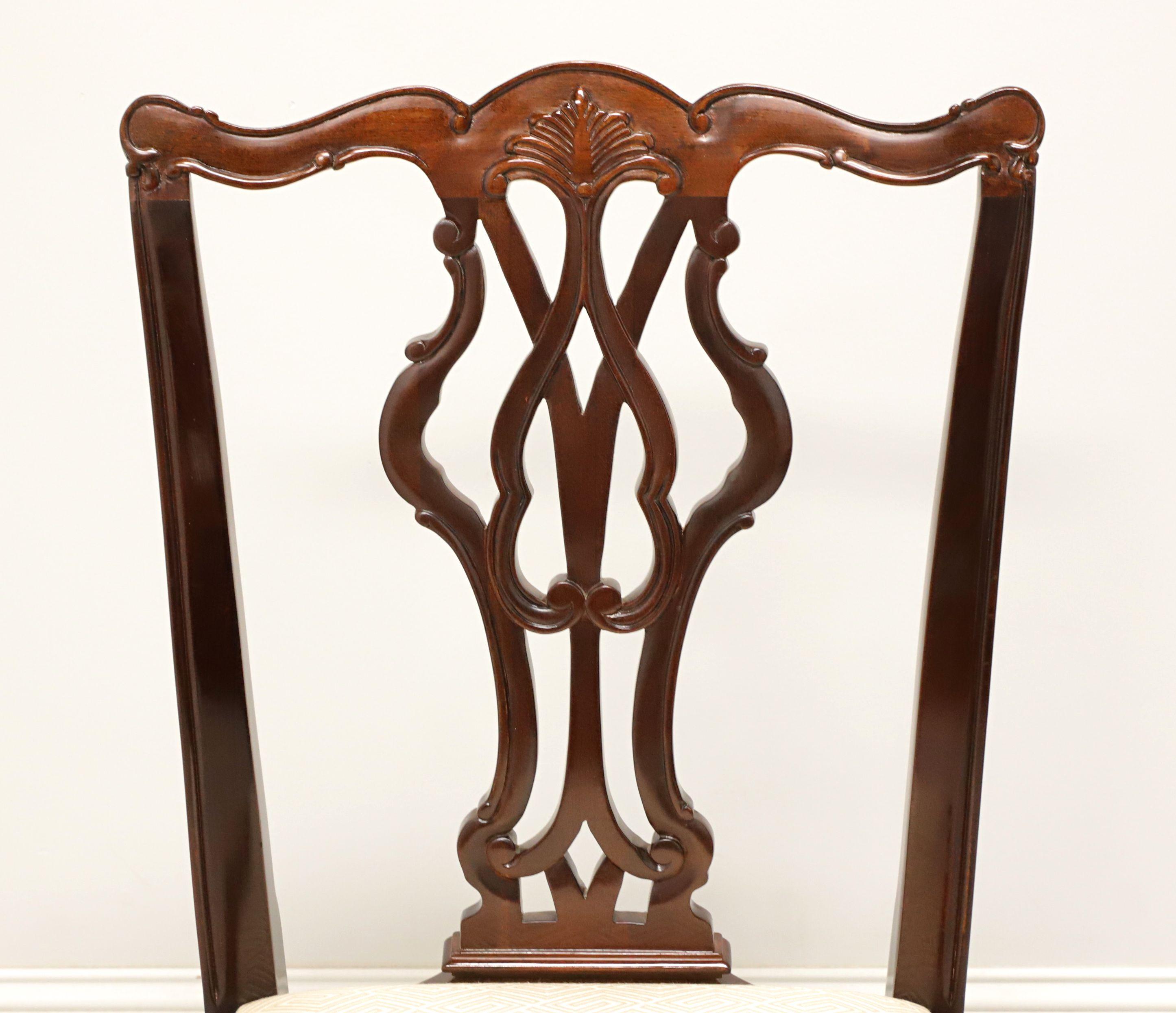 Fabric WELLINGTON HALL Mahogany Chippendale Straight Leg Dining Side Chairs - Pair B For Sale