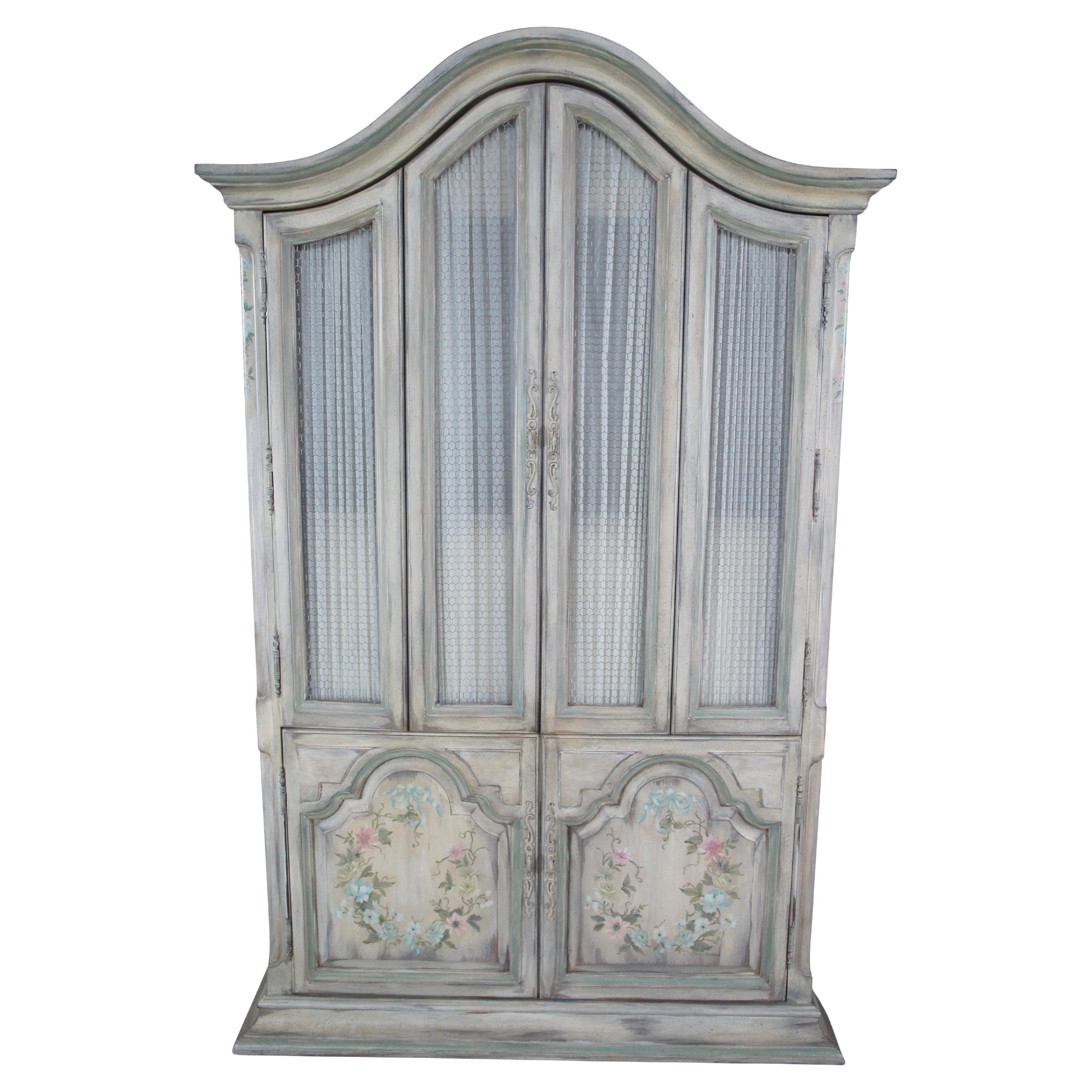 Wellington Hall Painted Italian Provincial Illuminated Drybar Bar Cabinet
