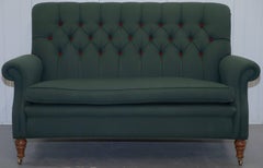 Wellington Model Howard Style Chesterfield Green Upholstery Two-Seat Bench Sofa