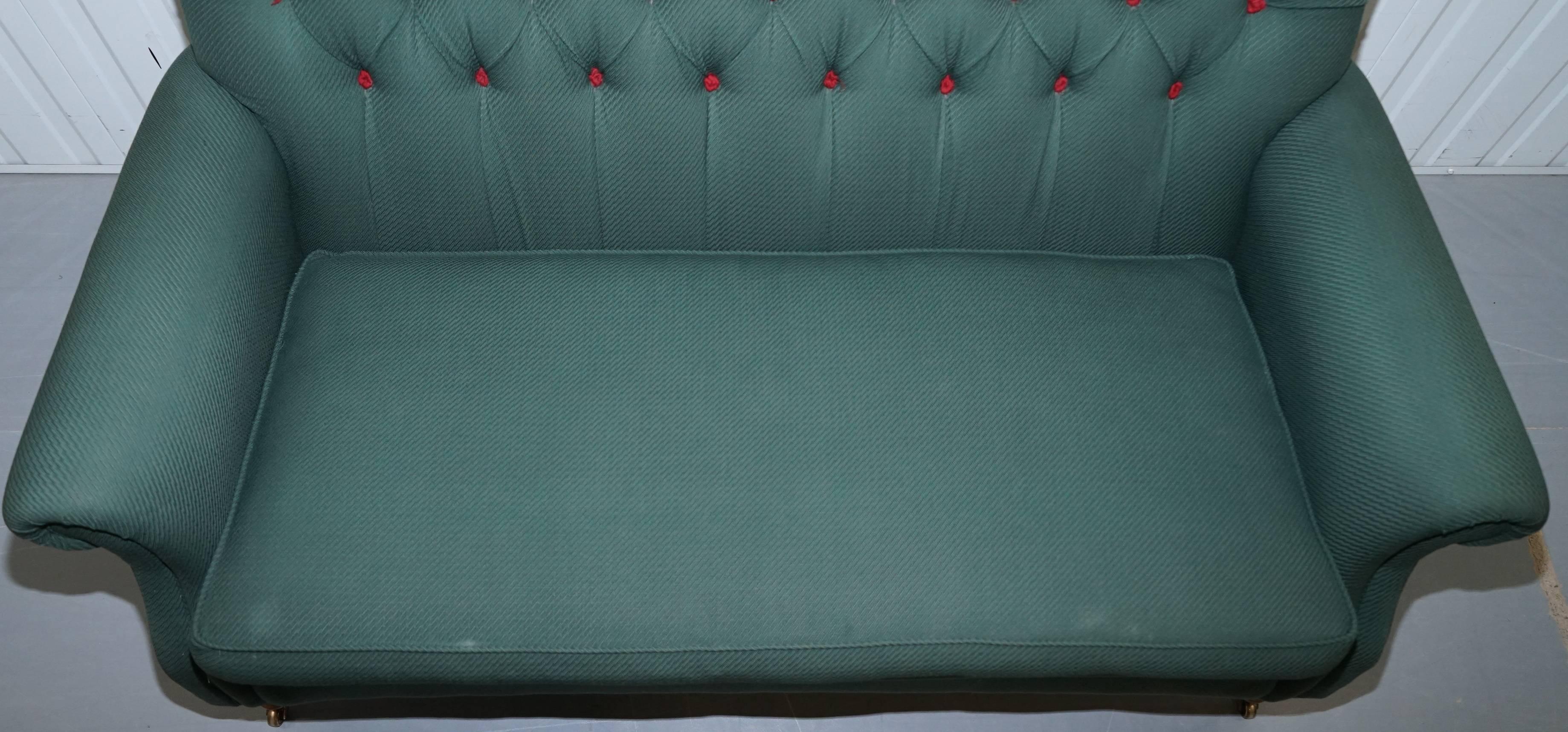 Victorian Wellington Model Howard Style Chesterfield Green Upholstery Two-Seat Bench Sofa