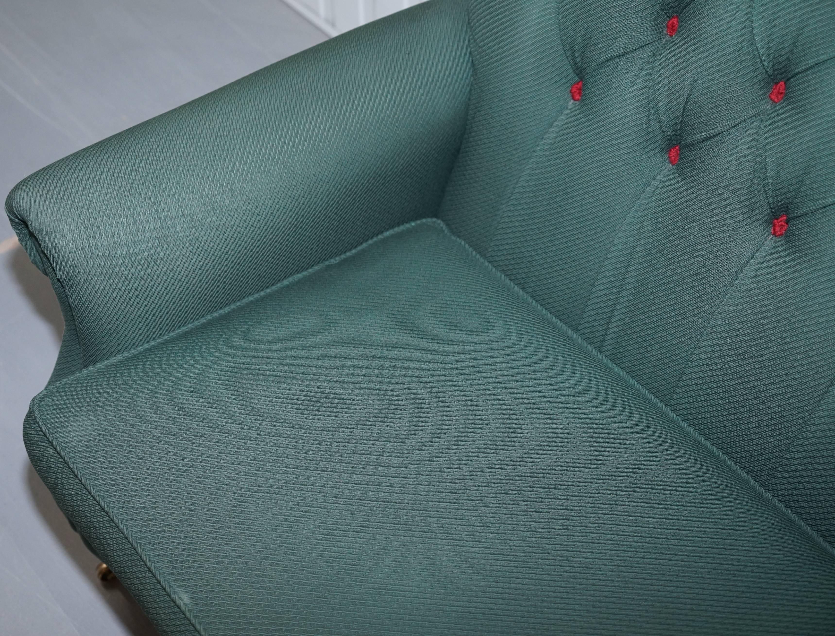 British Wellington Model Howard Style Chesterfield Green Upholstery Two-Seat Bench Sofa