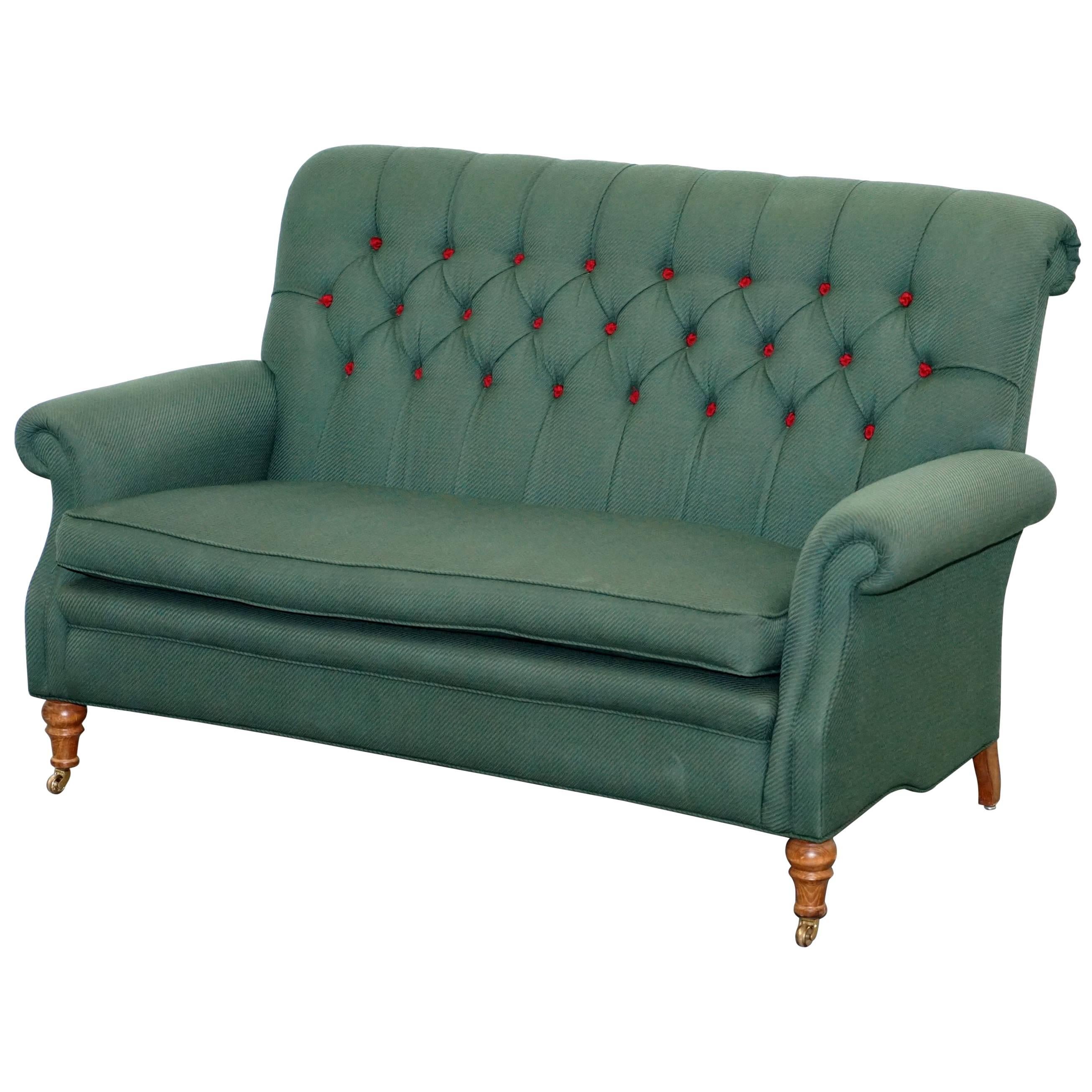 Wellington Model Howard Style Chesterfield Green Upholstery Two-Seat Bench Sofa