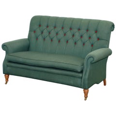 Retro Wellington Model Howard Style Chesterfield Green Upholstery Two-Seat Bench Sofa