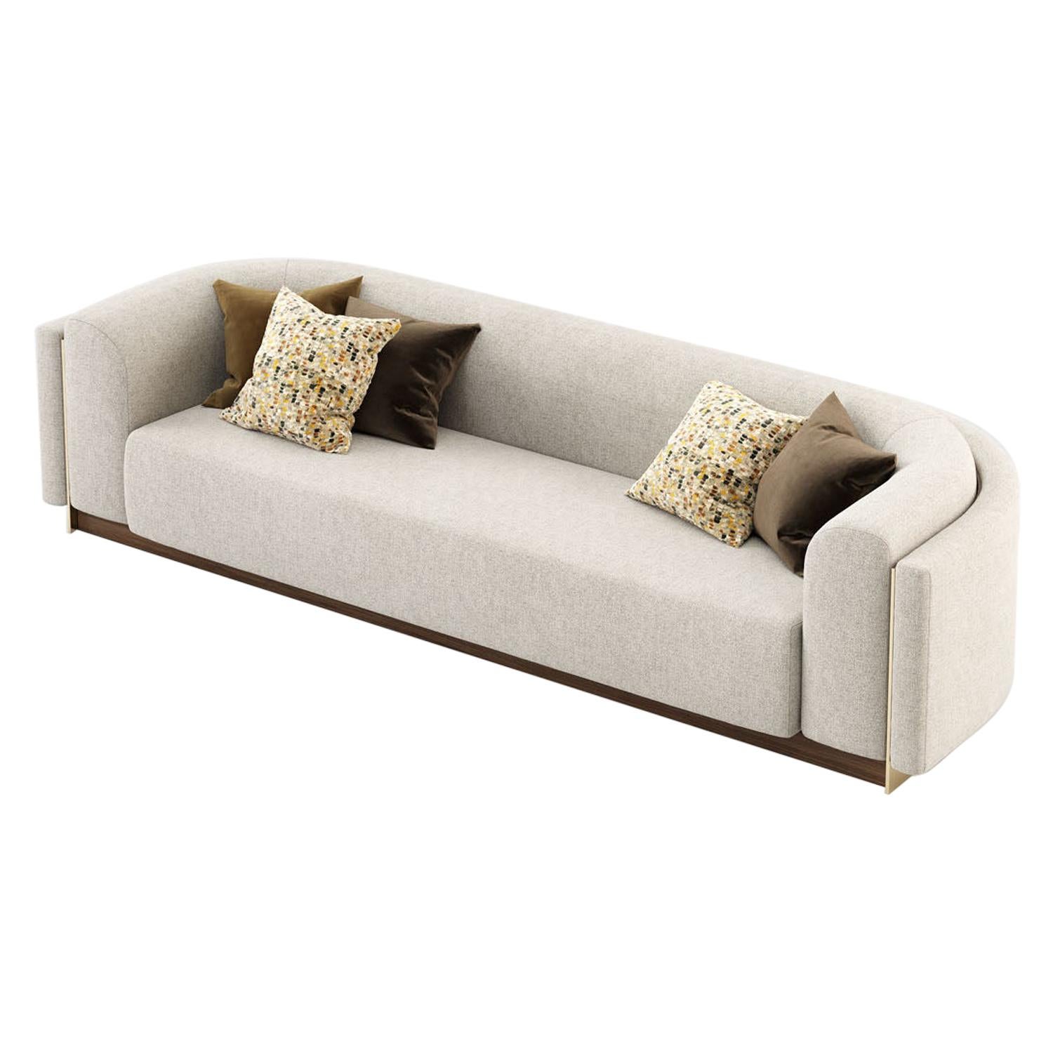 Contemporary Portuguese sofa, with a wooden base and customizable fabric