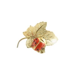 Wells 14 Karat Yellow Gold Leaf and Ladybug Pin / Brooch