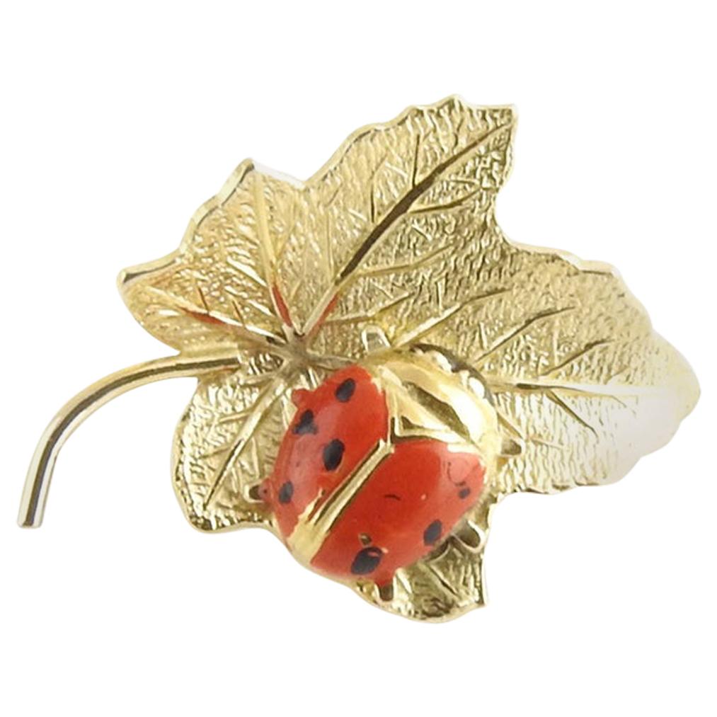 Wells 14 Karat Yellow Gold Leaf and Ladybug Pin or Brooch